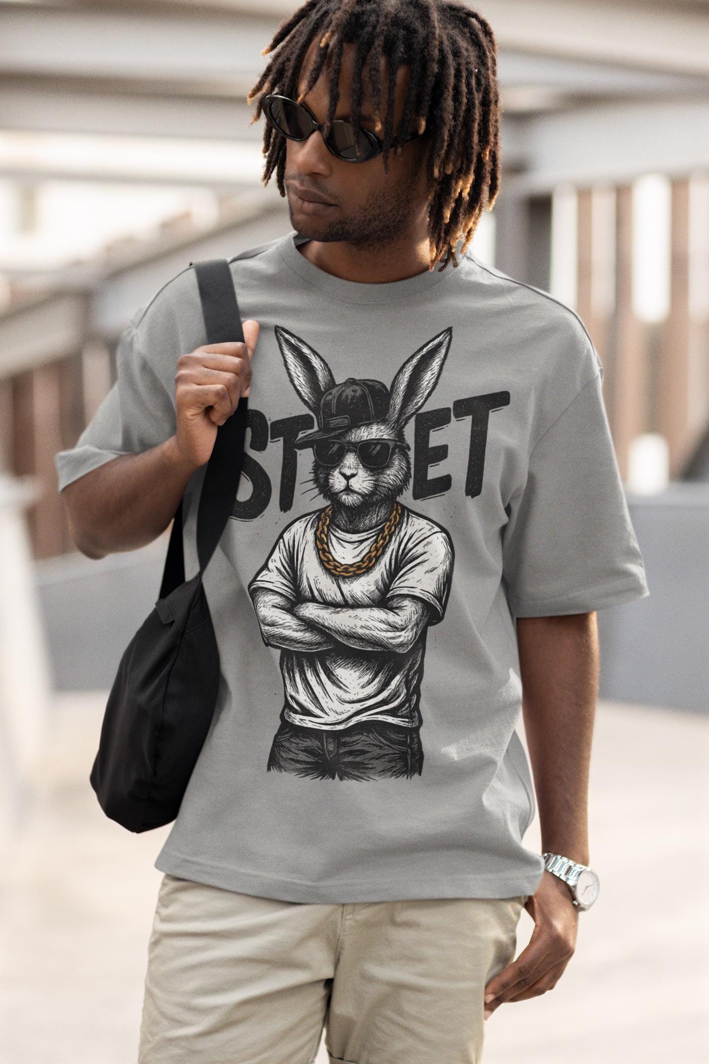 Urban Bunny Streetwear Unisex Softstyle T-Shirt - Graphic Art Tee, Hip Hop Shirt, Street Fashion Top, Cool Rabbit Tee, Hipster Bunny Shirt
