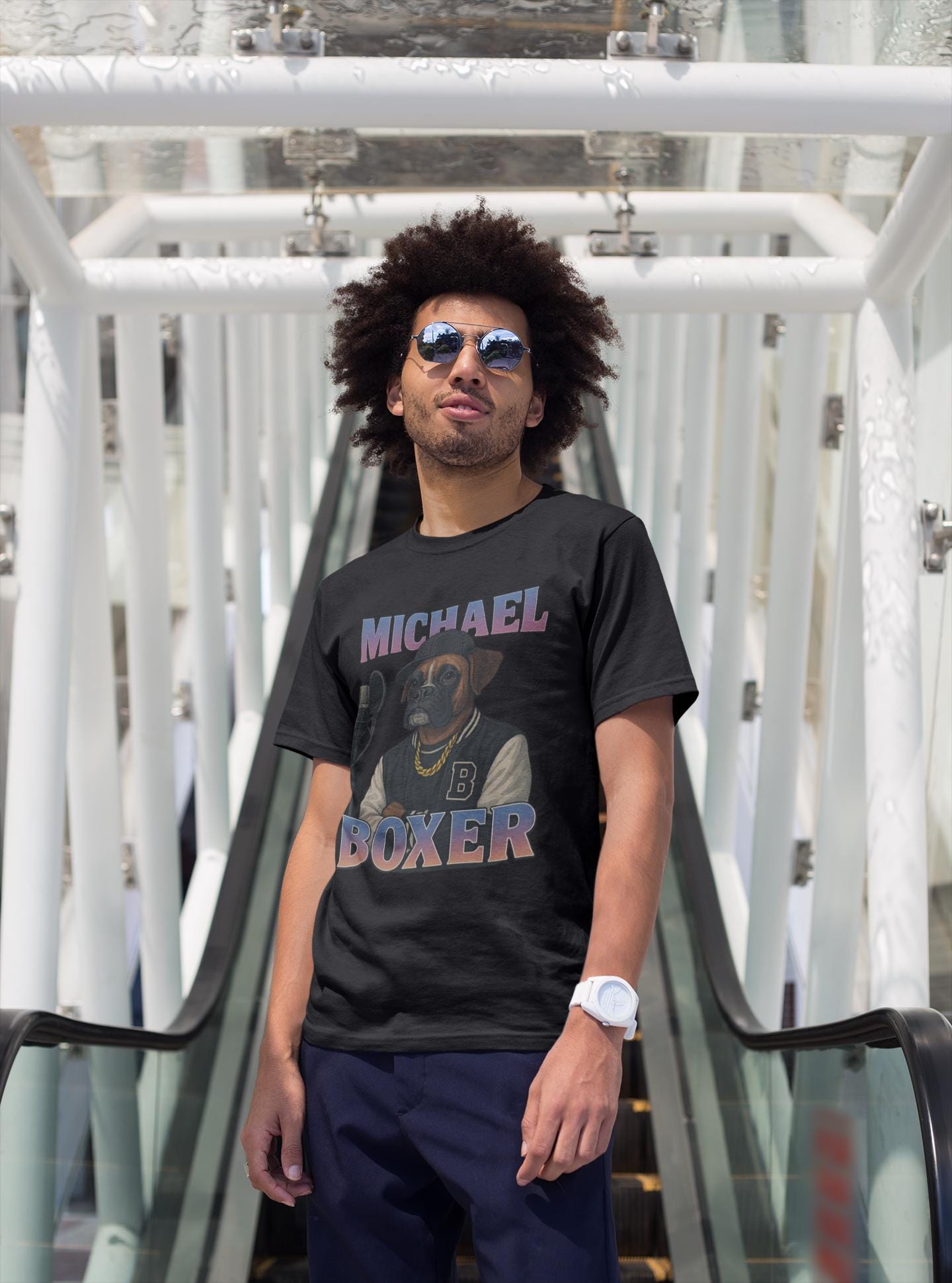 Michael Boxer Unisex T-shirt, Dog Lover Hip Hop Tee, Retro Studio Vibe, Urban Culture Shirt, Funny Musician Top, Birthday Gift, Christmas