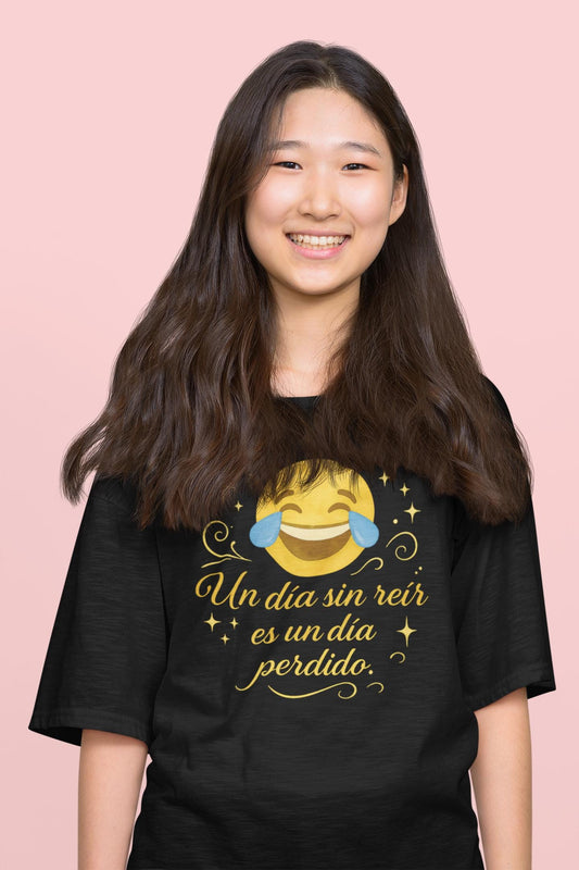 Spanish Inspirational Quote Unisex T-Shirt, Watercolor Emoji Design, Positive Humor + Elegance, Garment-Dyed Tee, Digital Print Tee, Golden
