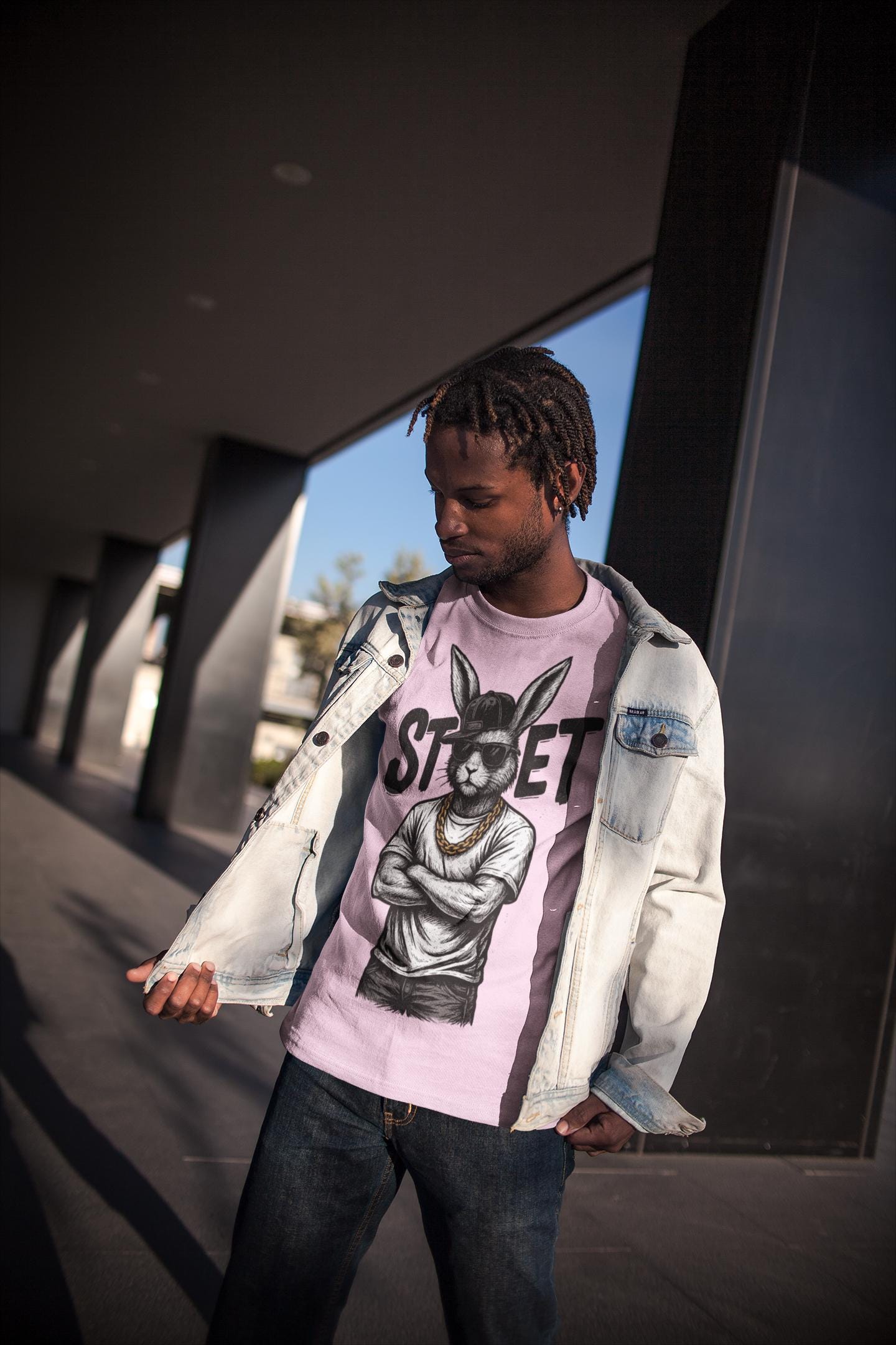 Urban Bunny Streetwear Unisex Softstyle T-Shirt - Graphic Art Tee, Hip Hop Shirt, Street Fashion Top, Cool Rabbit Tee, Hipster Bunny Shirt