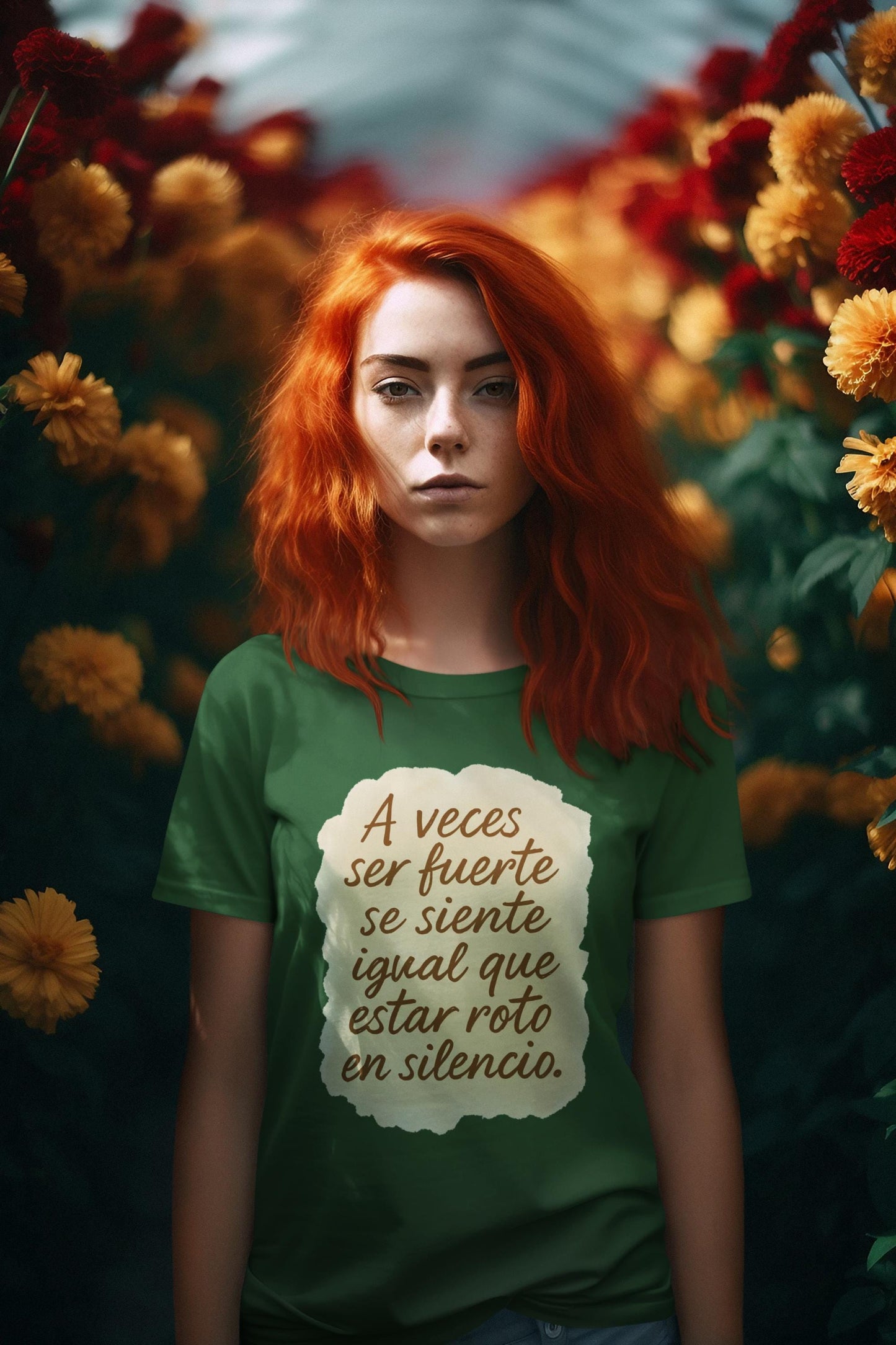 Camiseta emocional con frase, Ser fuerte también duele, Diseño artístico en acuarela para sanación consciente