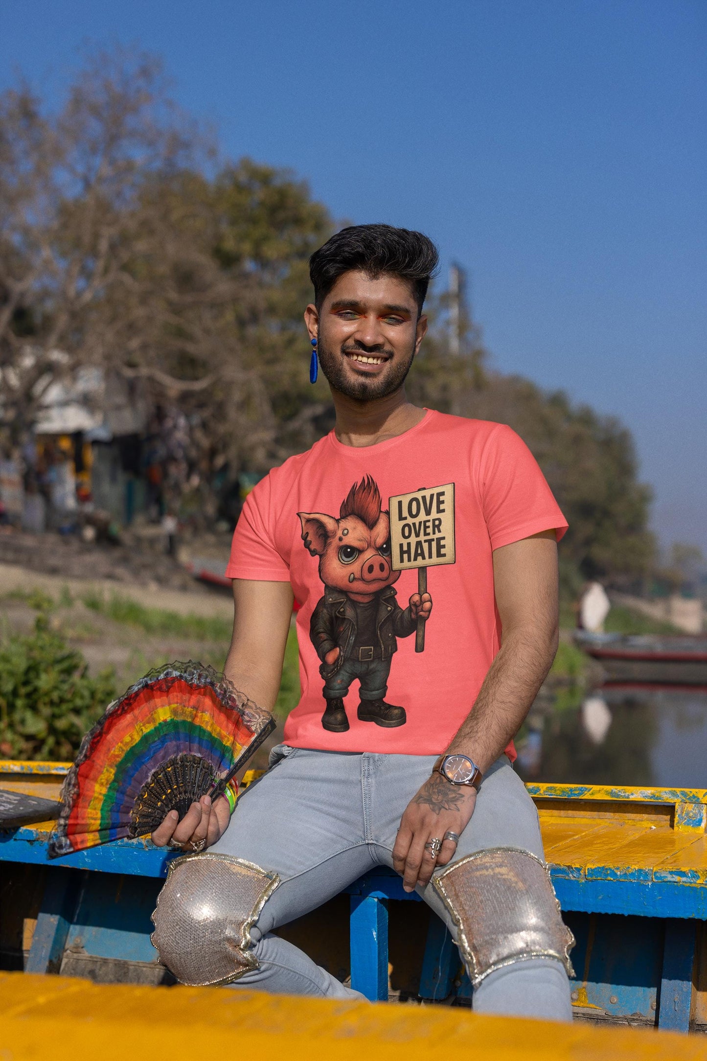 Unisex Tee, Punk Pig Love Over Hate, Activist Shirt, Alternative Fashion, Resistance Clothing, Festival Apparel