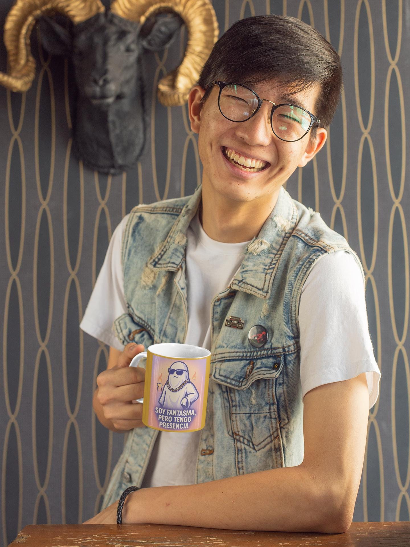 Ghost Design 11oz Mug, Halloween Funny Urban Style Emotional Mug, Powerful Phrase Soft Edge Mug, Pastel Background Mug, Taza Con Diseño De