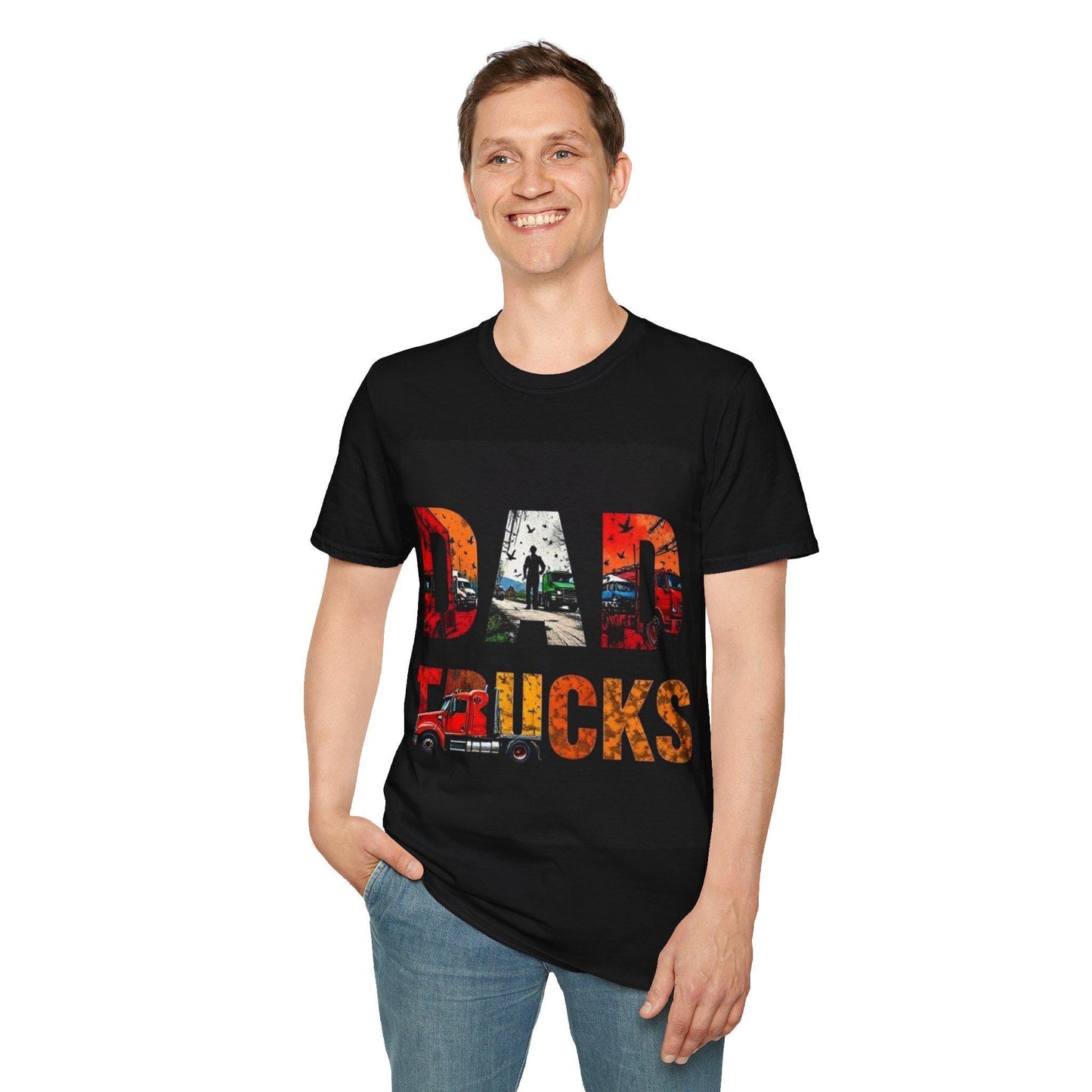 Dad Trucks Unisex Softstyle T-Shirt | Perfect Gift for Fathers, Truck Lovers, and Birthdays, Casual Wear, Father's Day, Everyday Comfort
