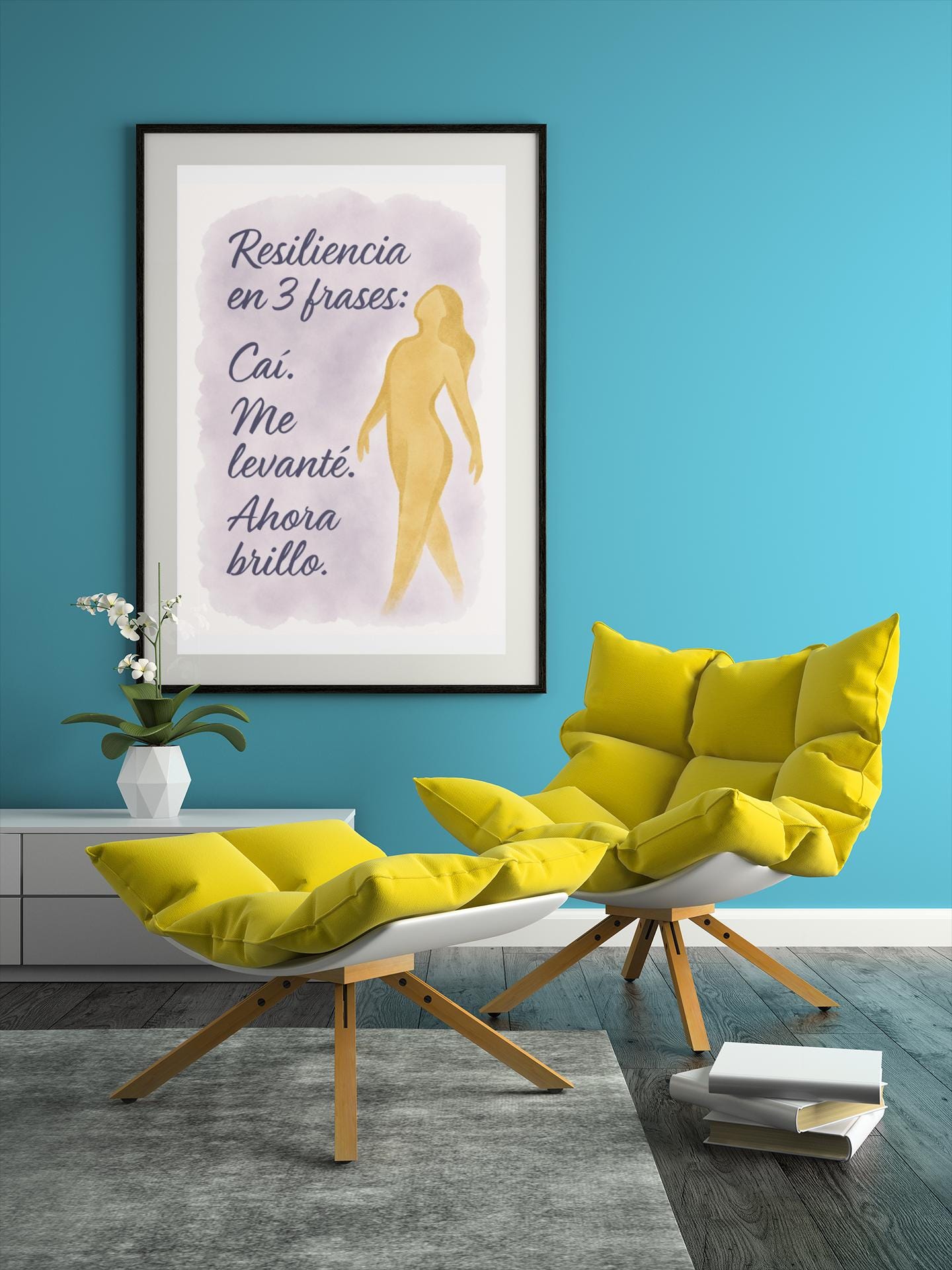 Resilience Art Print – “I Fell. I Rose. Now I Shine.” – Abstract Feminine Figure in Watercolor and Gold Accents