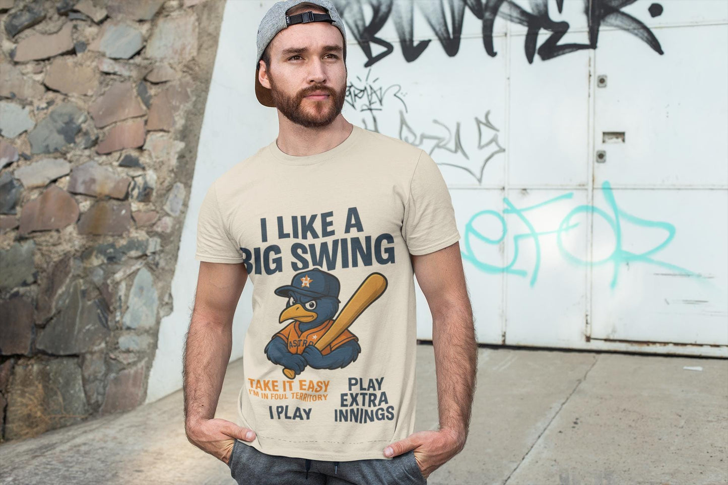 Baseball Fan Unisex Tee, Bold Humor Sports Shirt, Astros Mascot Graphic Tee, Funny Baseball Tee, Big Swing Attitude Tee, Baseball Lover Gift