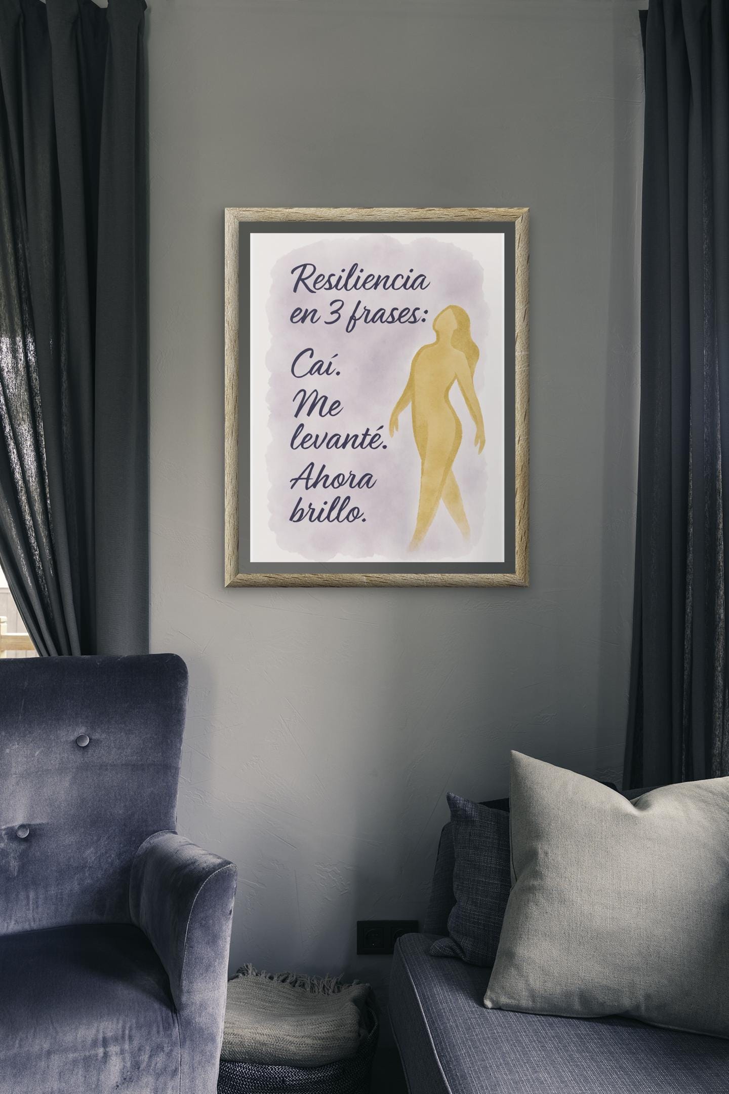 Resilience Art Print – “I Fell. I Rose. Now I Shine.” – Abstract Feminine Figure in Watercolor and Gold Accents