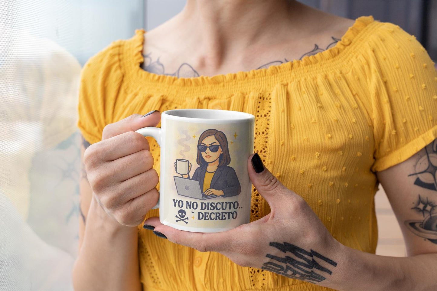 Empowerment Ceramic Mug, Street Style Urban Design, Gift for Creative Boss, Unique Office Mug, Elegant Humor Mug, Feminine Illustration Cup