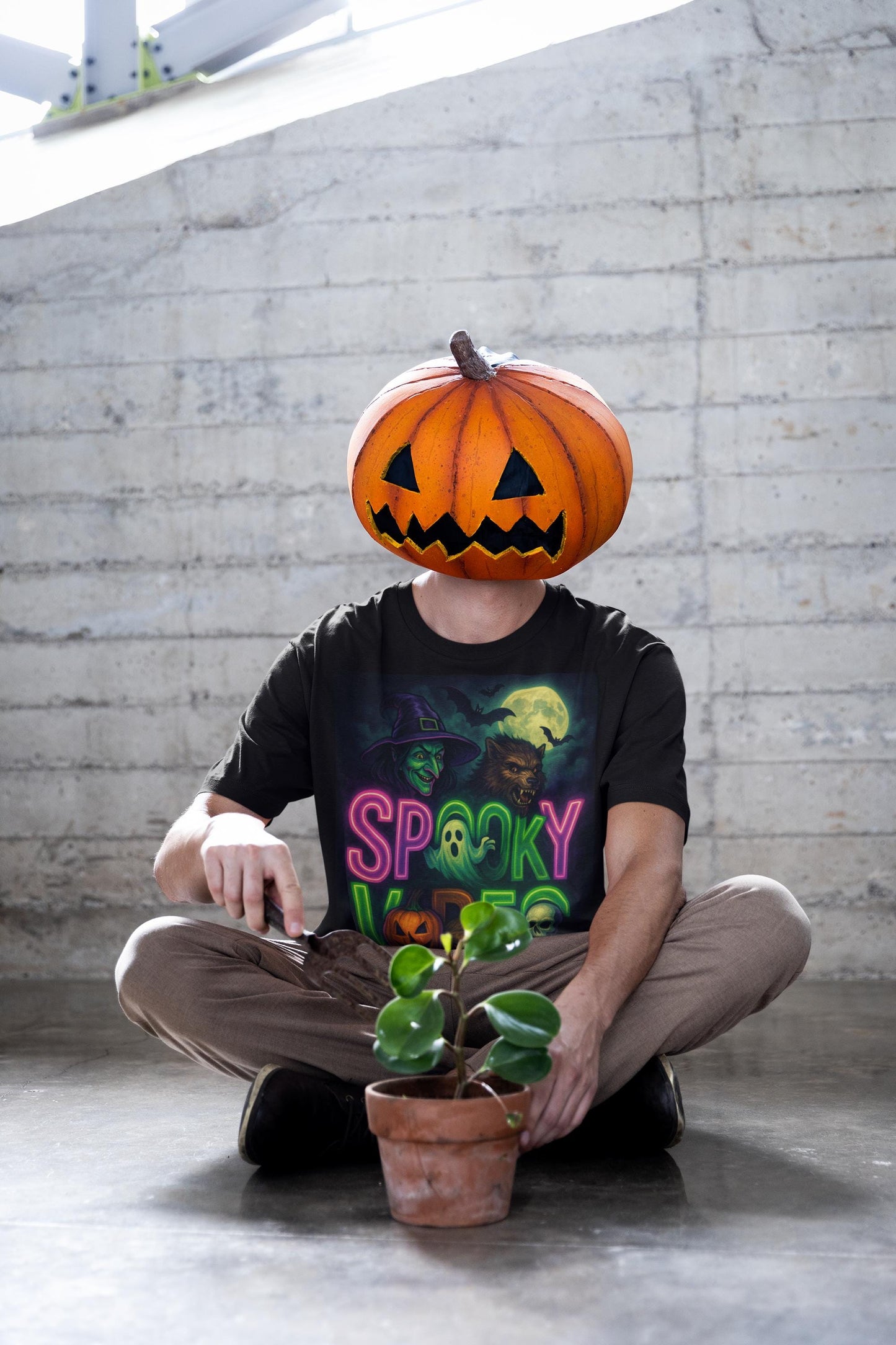 Halloween Spooky Vibes Unisex Garment-Dyed T-shirt, Retro Neon Style, Witch Ghost Pumpkin Shirt, Fall Festival Top, 100% Cotton Tee