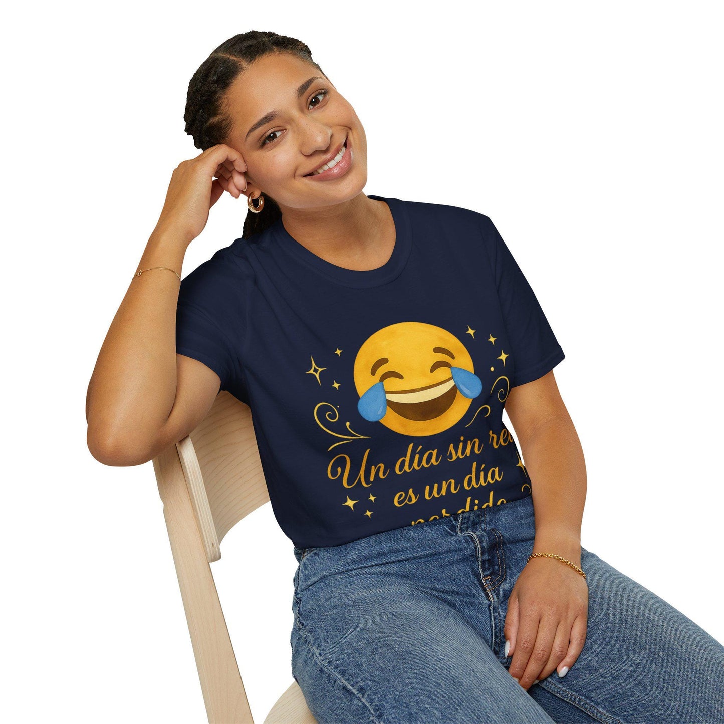 Spanish Inspirational Quote Unisex T-Shirt, Watercolor Emoji Design, Positive Humor + Elegance, Garment-Dyed Tee, Digital Print Tee, Golden