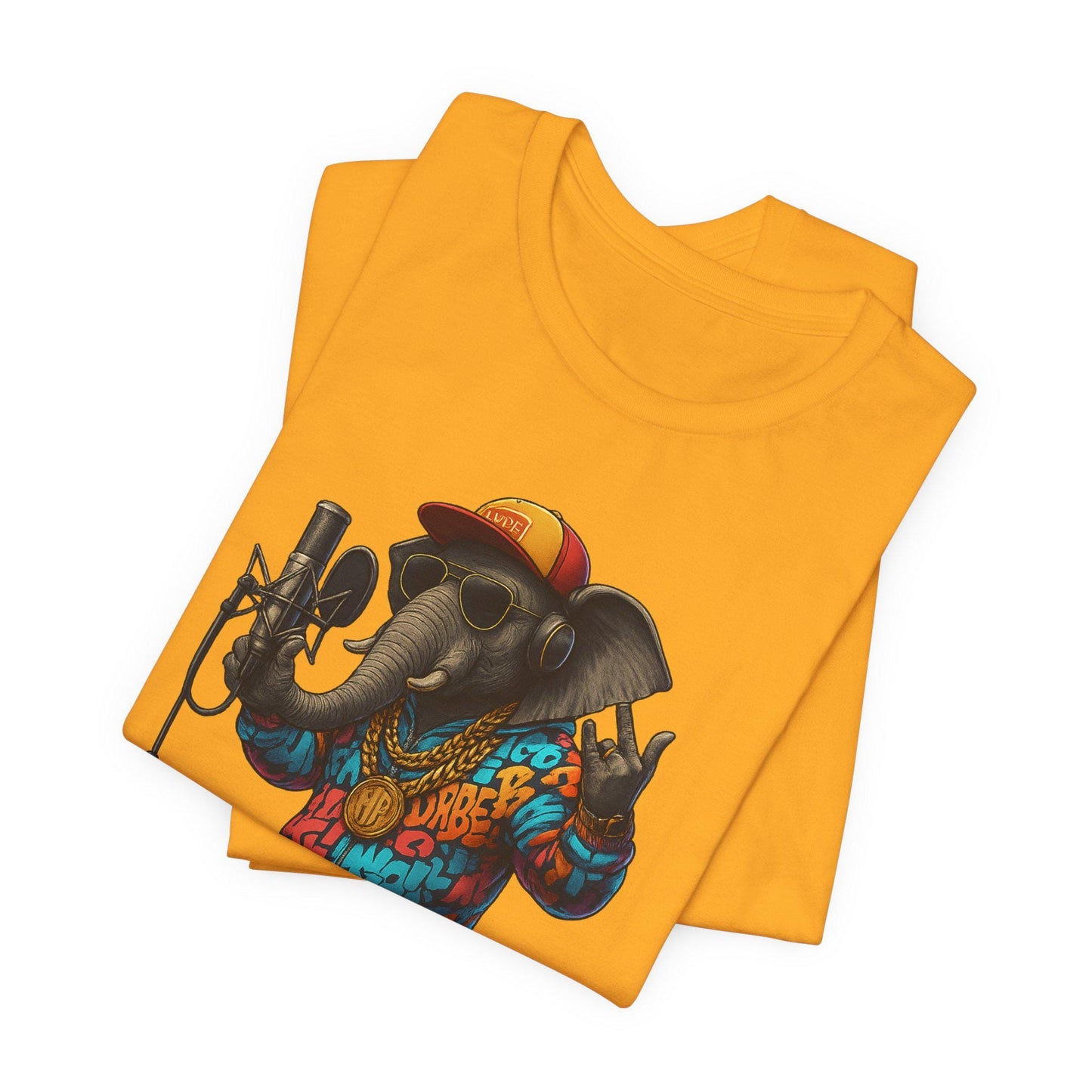 Elephant Rapper T-Shirt - Colorful Hip-Hop Tee, Funny Animal Graphic, Music Lover Gift, Urban Vibes Shirt, Unisex Streetwear Top