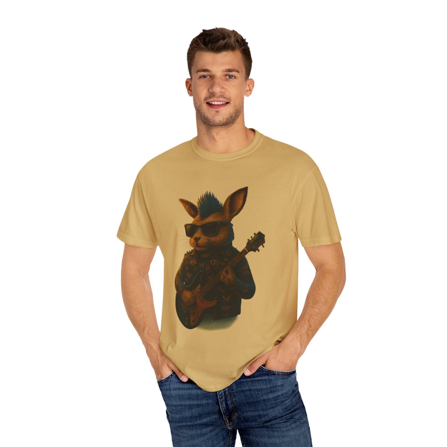 Rockin' Rabbit Halloween Unisex Garment-Dyed T-shirt for Music Lovers and Spooky Fans, Concerts, Festivals, Themed Parties