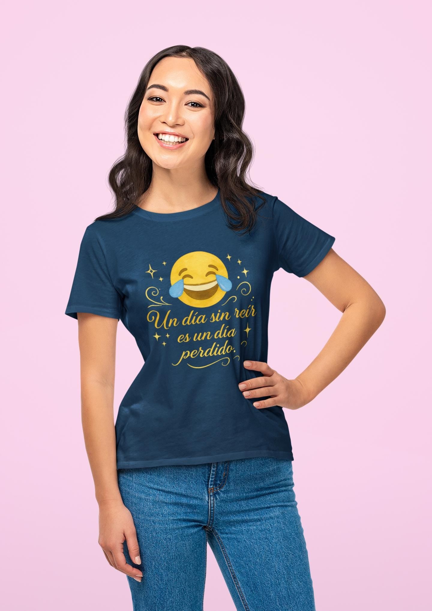 Spanish Inspirational Quote Unisex T-Shirt, Watercolor Emoji Design, Positive Humor + Elegance, Garment-Dyed Tee, Digital Print Tee, Golden