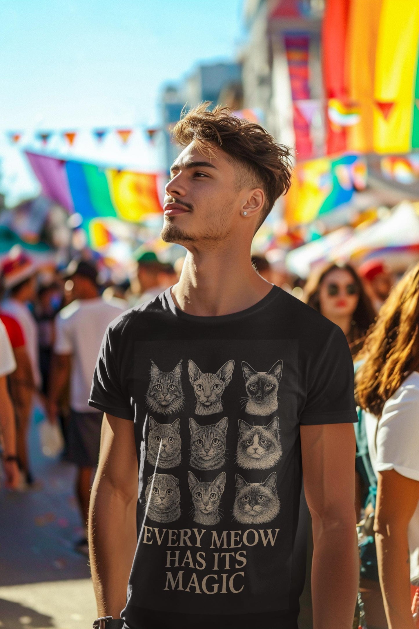 Gatos con Propósito Unisex Softstyle T-Shirt, Cat Lover Gift, Every Meow Has Magic Tee, Birthday Gift, Adoption Celebration Shirt