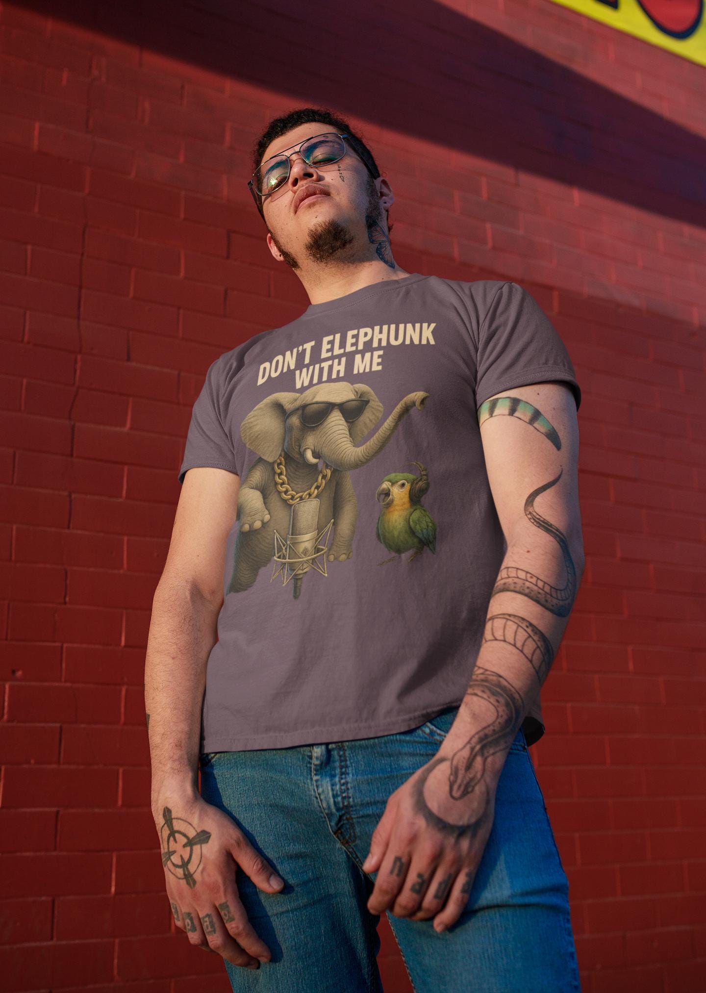 Reggaeton Elephant T-shirt, Music Lover Tee, Hip Hop Animal Shirt, Urban Fashion Top, Funny Parrot Beatbox Tee, Unisex Cotton Garment-Dyed,