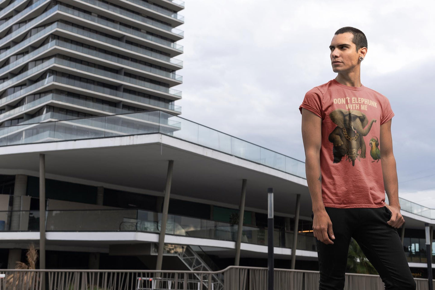 Reggaeton Elephant T-shirt, Music Lover Tee, Hip Hop Animal Shirt, Urban Fashion Top, Funny Parrot Beatbox Tee, Unisex Cotton Garment-Dyed,