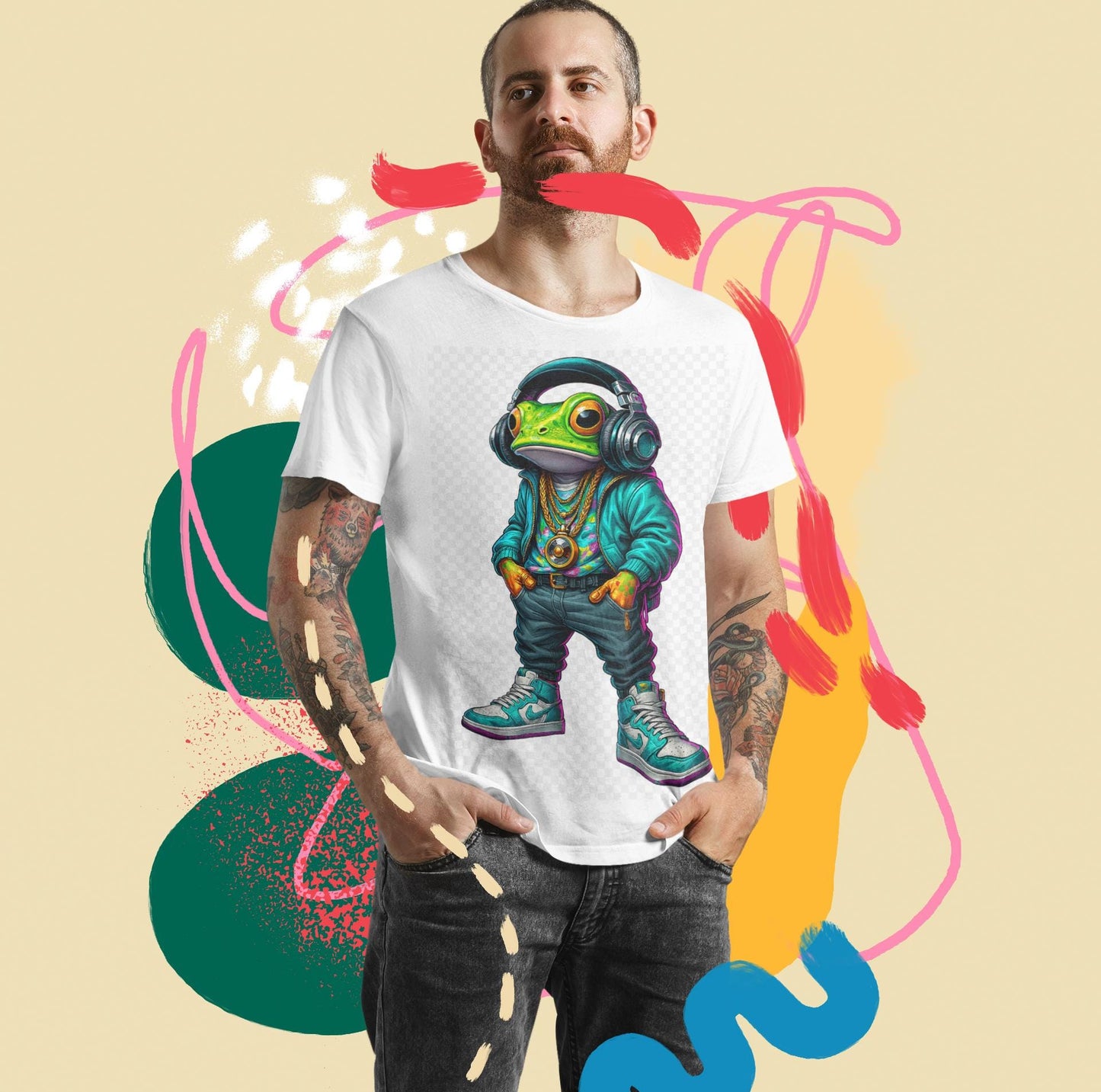 Hip Hop Frog Unisex Tee, Funny Graphic T-Shirt, Streetwear Fashion, Music Lover Gift, Unique Frog Shirt, Cool Frog Illustration
