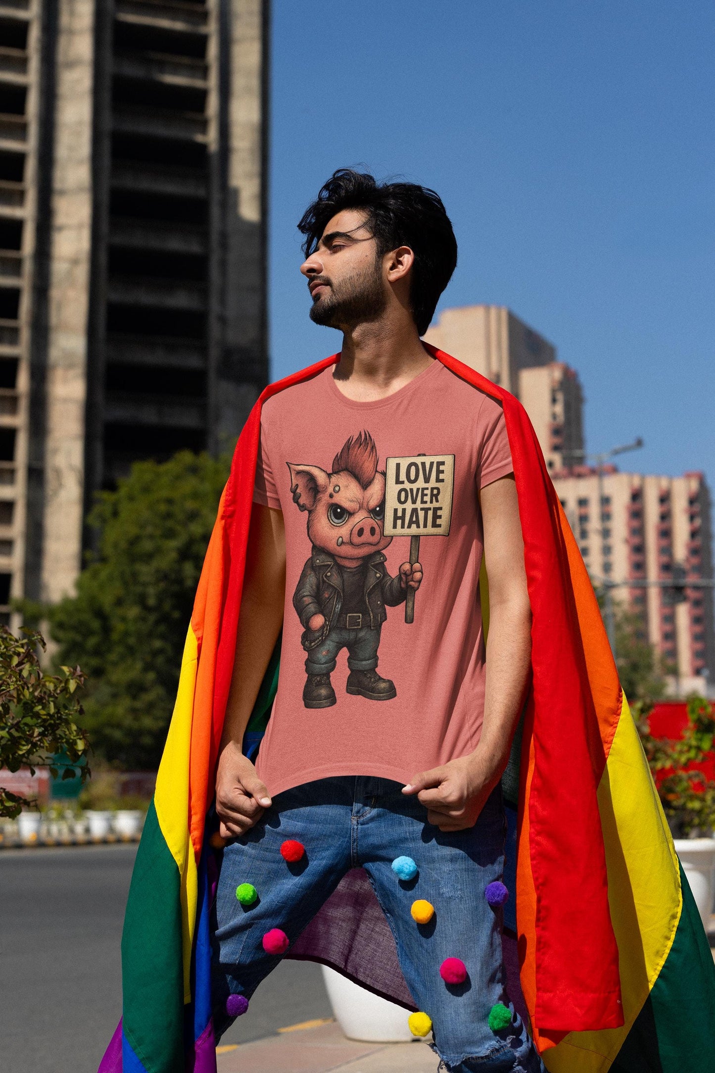 Unisex Tee, Punk Pig Love Over Hate, Activist Shirt, Alternative Fashion, Resistance Clothing, Festival Apparel