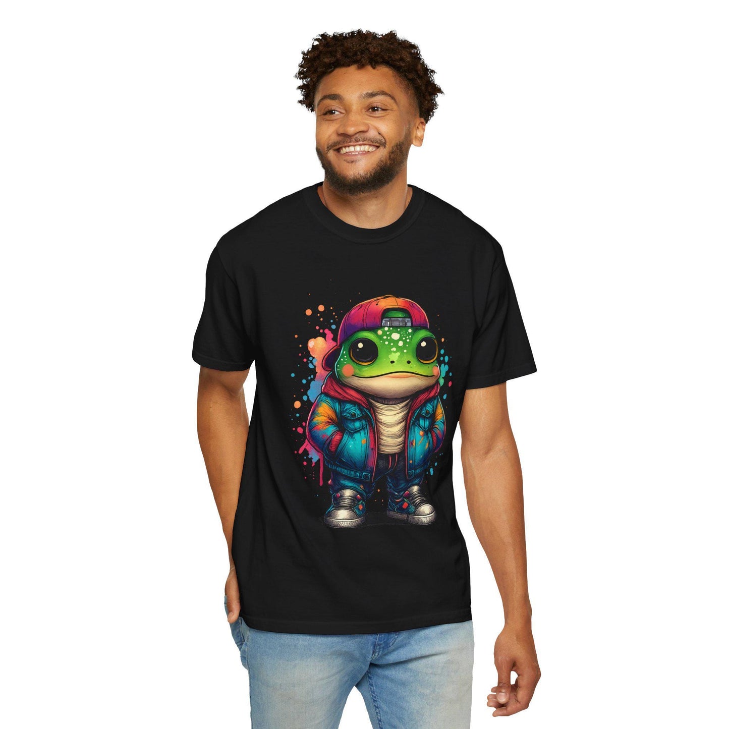 Hip Hop Frog Unisex Garment-Dyed T-shirt, Cool Teen Fashion Apparel, Trendy Youth Clothing, Stylish Frog Shirt, Unique Streetwear Tee