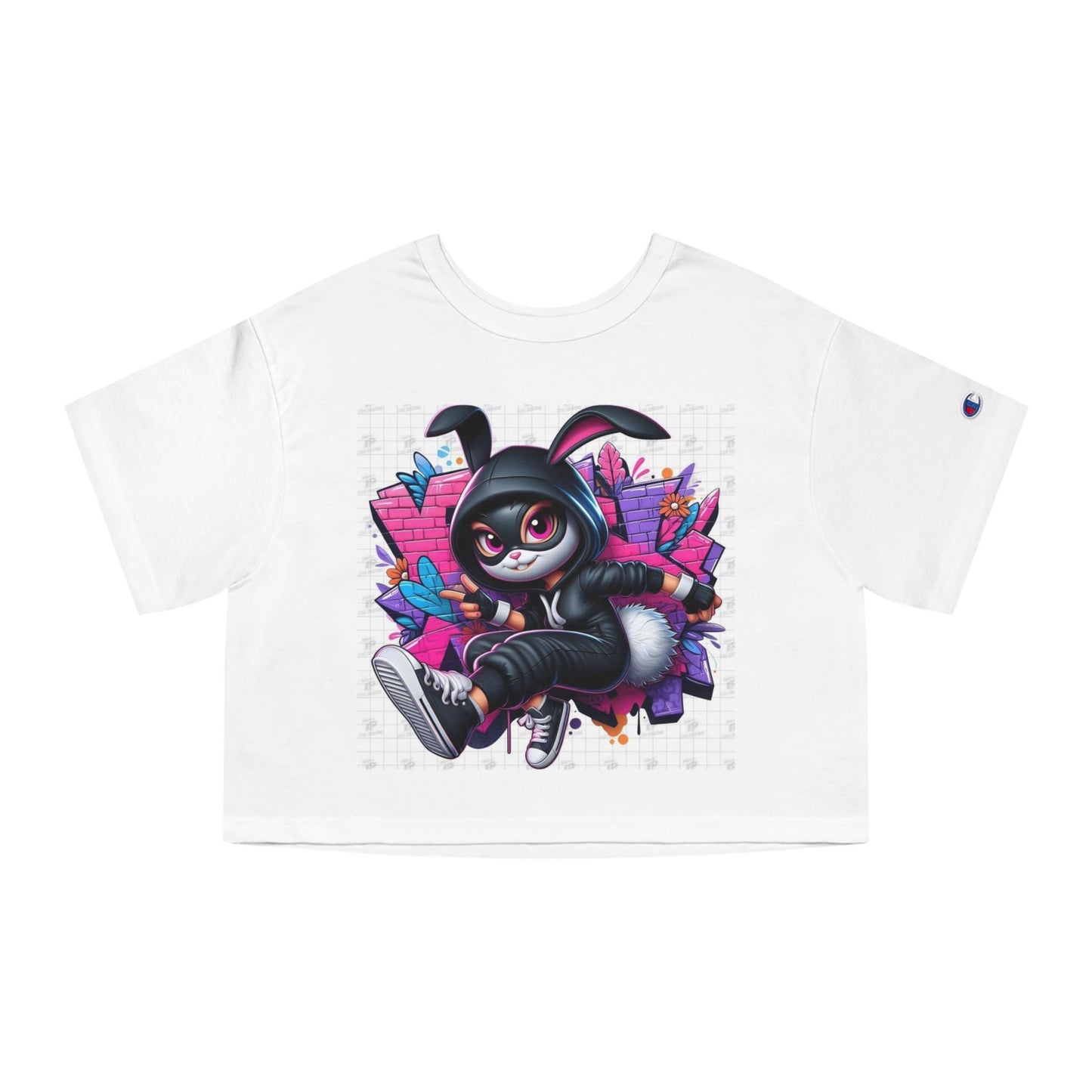 Cropped T-Shirt, Urban Rabbit Attitude Graphic Tee, Streetwear Bunny Shirt, Graffiti Style, Women's Top, Hip Hop Fashion, Cool Animal Design