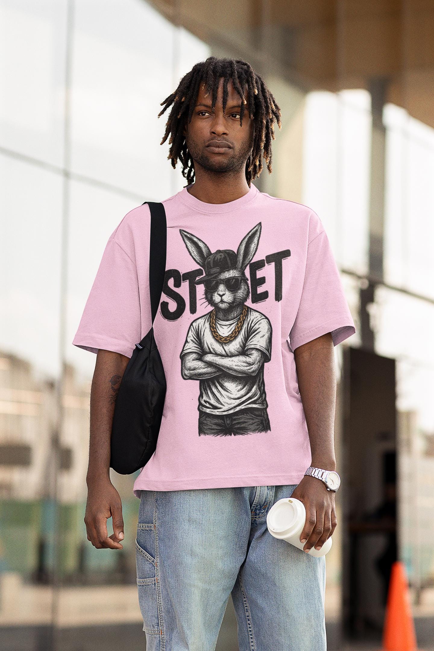 Urban Bunny Streetwear Unisex Softstyle T-Shirt - Graphic Art Tee, Hip Hop Shirt, Street Fashion Top, Cool Rabbit Tee, Hipster Bunny Shirt