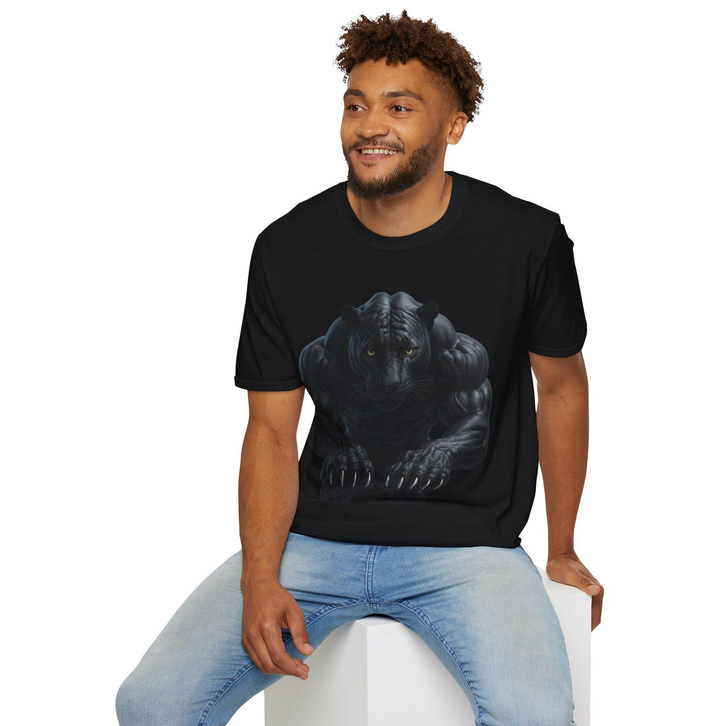 Panther Graphic Tee - Unisex Softstyle T-Shirt, Animal Muscle Art Shirt, Fitness Streetwear Apparel, Wildlife Fashion, Bold Design Shirt