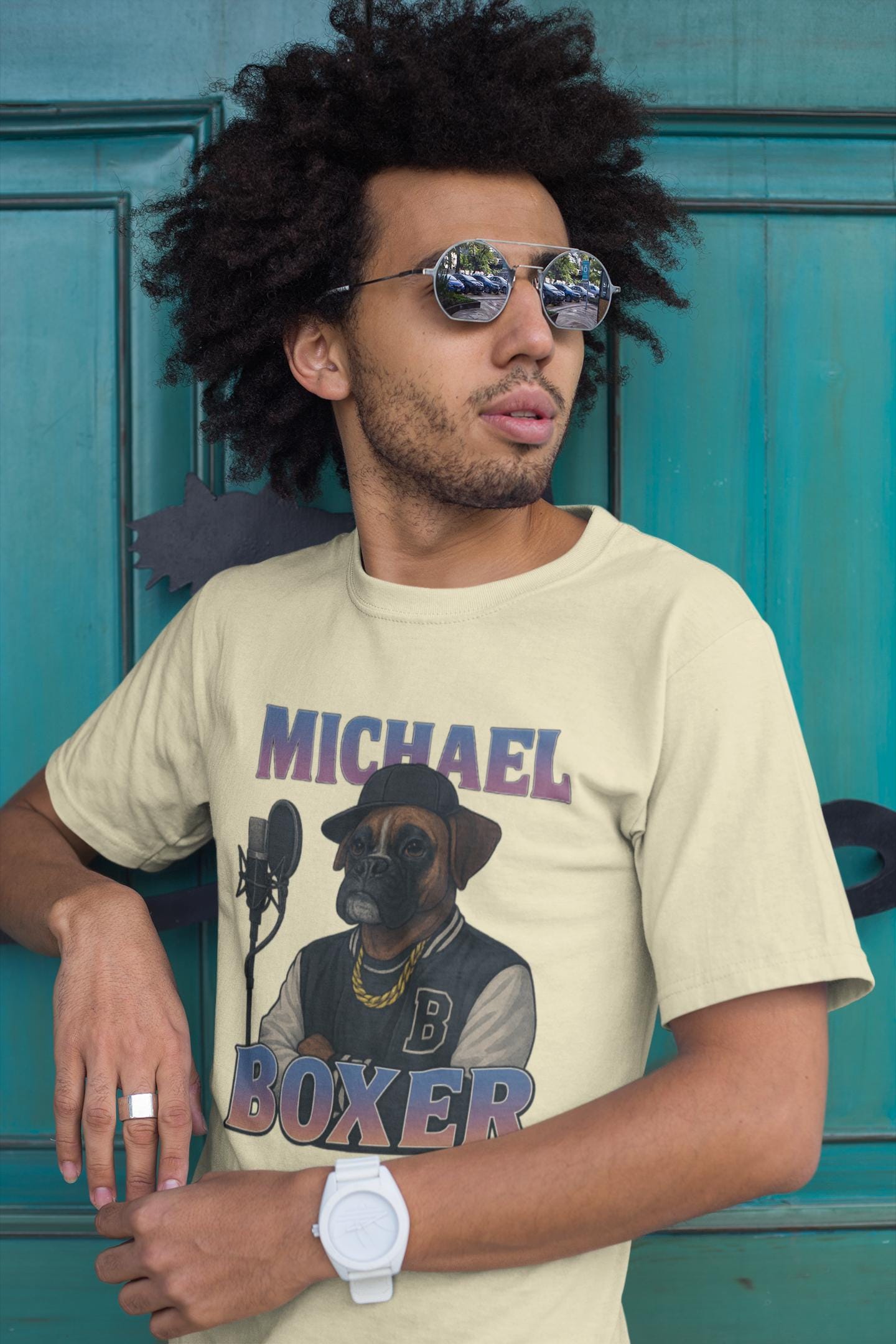 Michael Boxer Unisex T-shirt, Dog Lover Hip Hop Tee, Retro Studio Vibe, Urban Culture Shirt, Funny Musician Top, Birthday Gift, Christmas