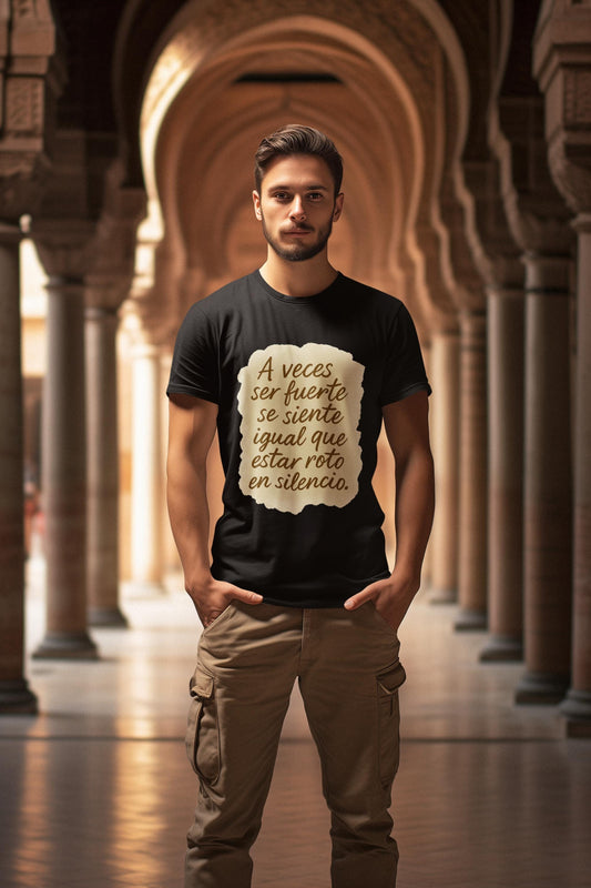 Camiseta emocional con frase, Ser fuerte también duele, Diseño artístico en acuarela para sanación consciente