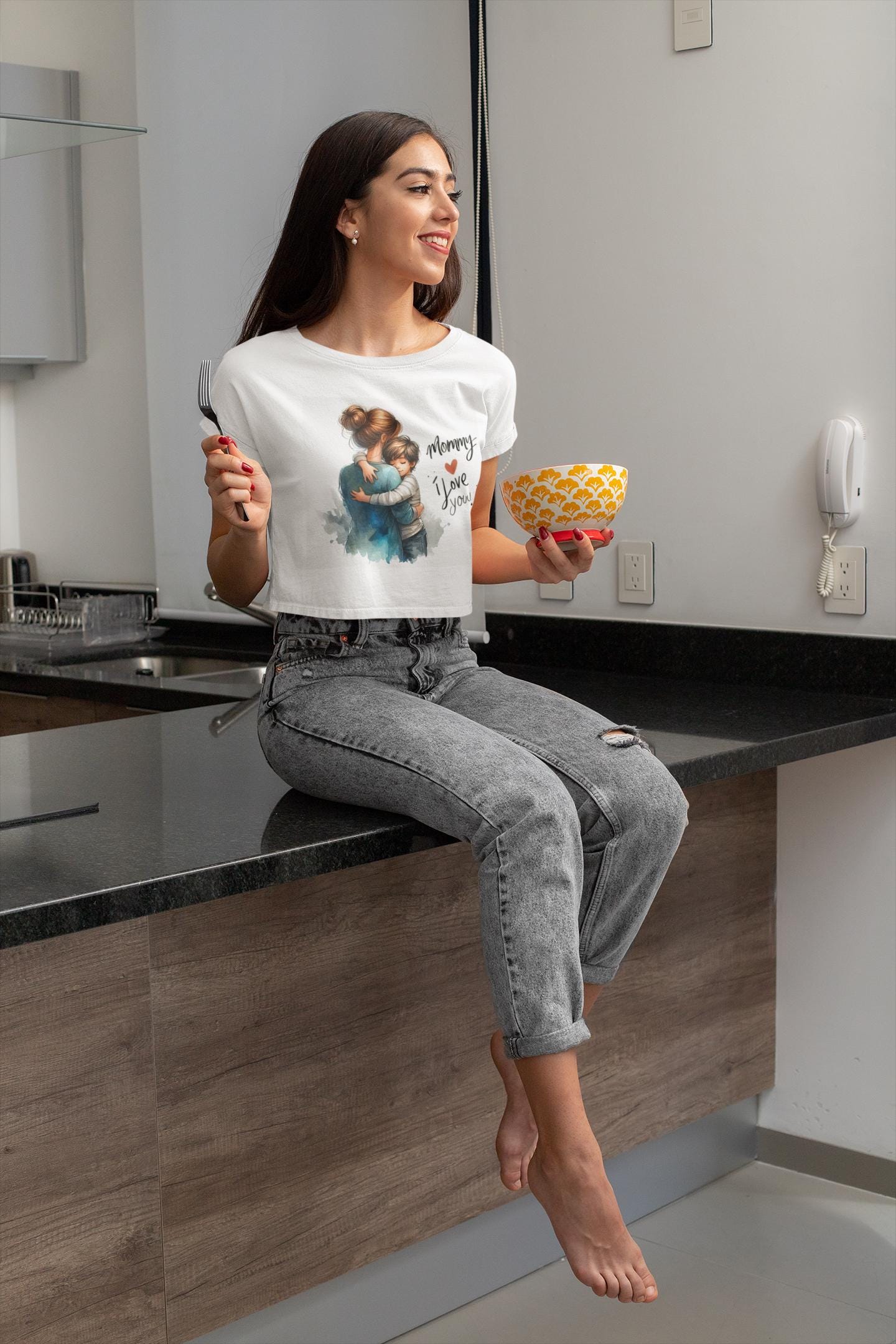 Mommy I Love You Festival Crop Top – Top Corto Unisex Vintage para Mamá