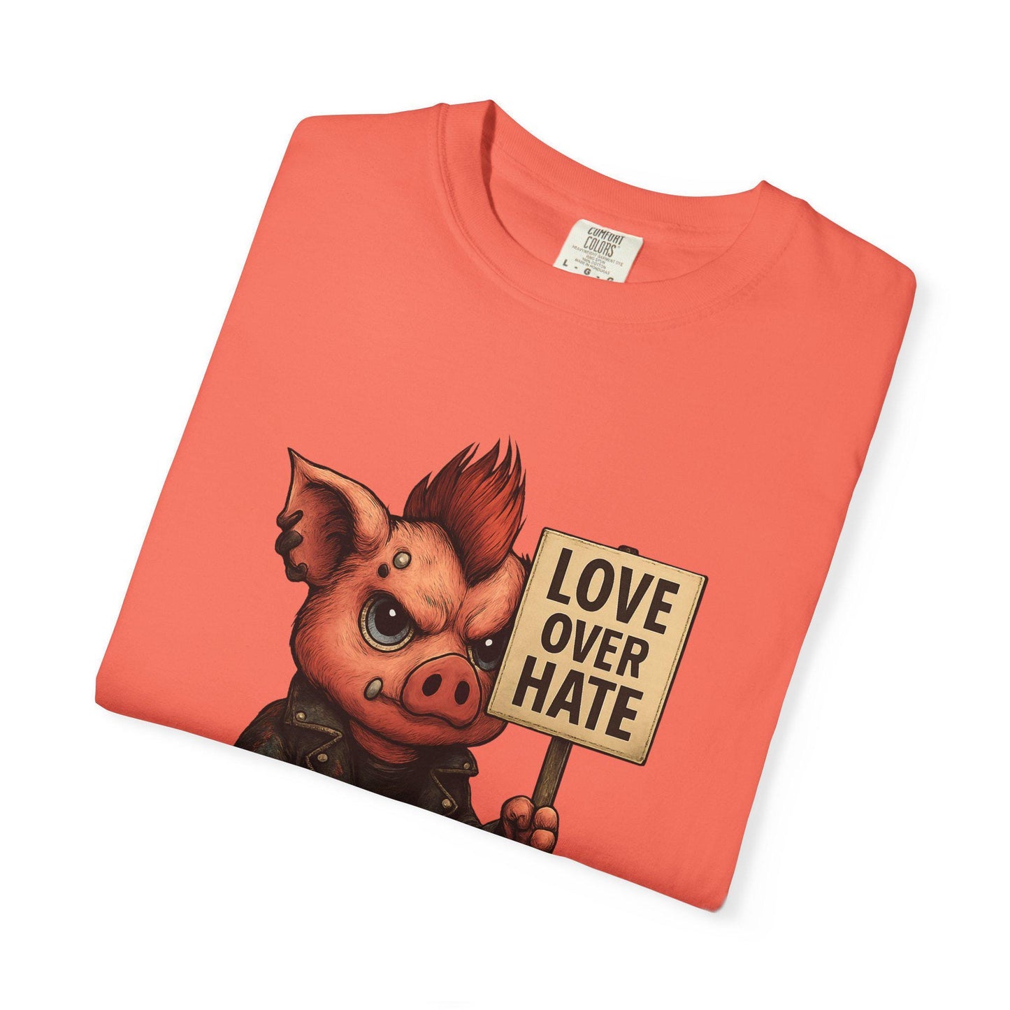 Unisex Tee, Punk Pig Love Over Hate, Activist Shirt, Alternative Fashion, Resistance Clothing, Festival Apparel