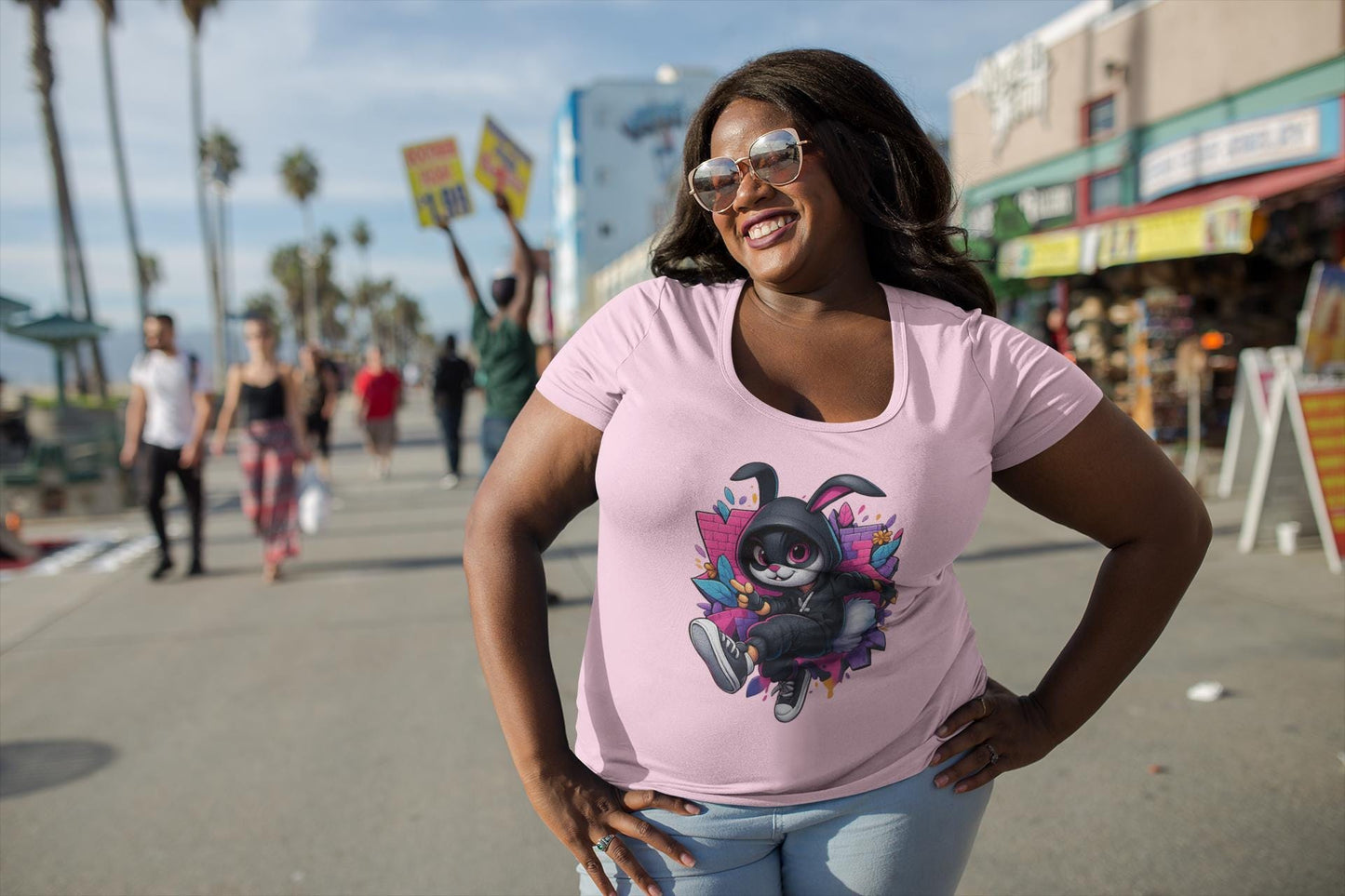 Urban Rabbit Unisex Softstyle T-Shirt, Streetwear Bunny Graphic Tee, Graffiti Style Shirt