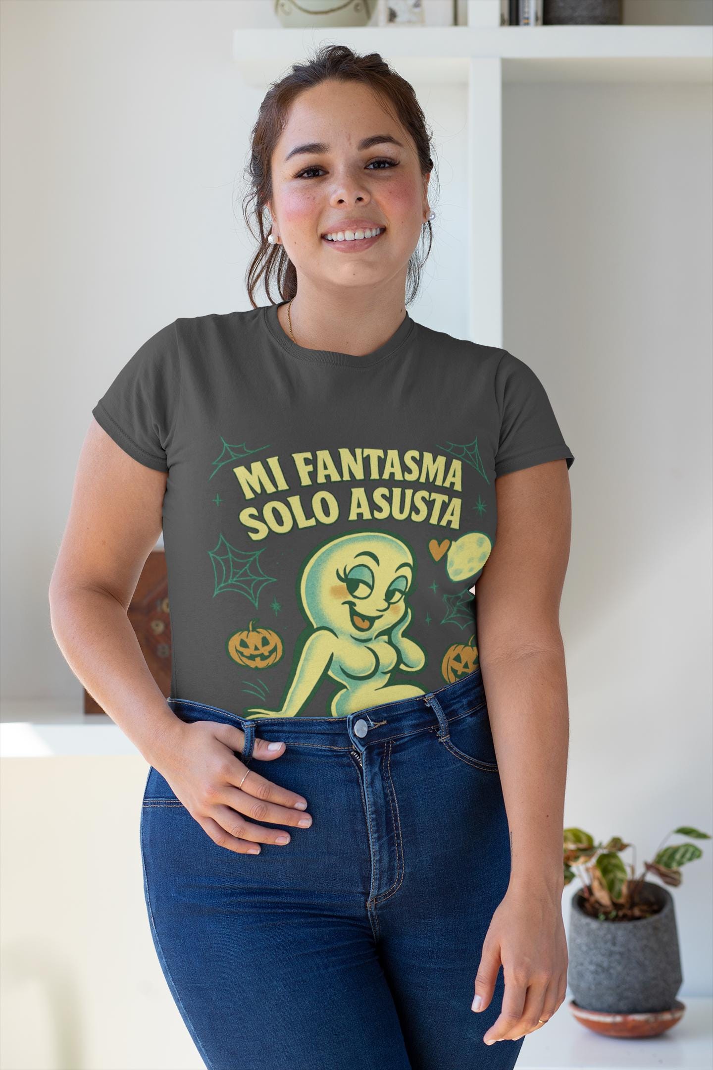 Vintage Ghost Halloween Unisex Garment-Dyed T-shirt, Spooky Tee, Flirty Shirt, Bold Costume, Humorous Ghost Top
