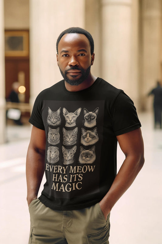 Gatos con Propósito Unisex Softstyle T-Shirt, Cat Lover Gift, Every Meow Has Magic Tee, Birthday Gift, Adoption Celebration Shirt