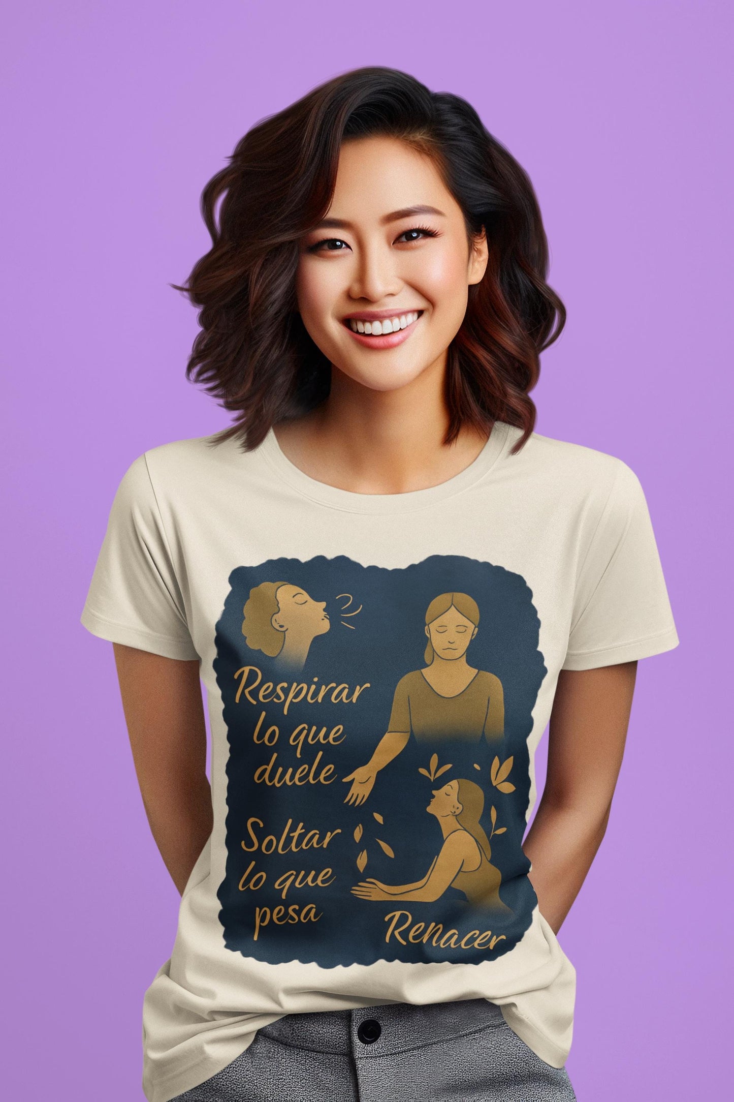 Emotional T Shirt Breathe, Release, Rebirth, Sequential Watercolor Design with Symbolic Body Illustration