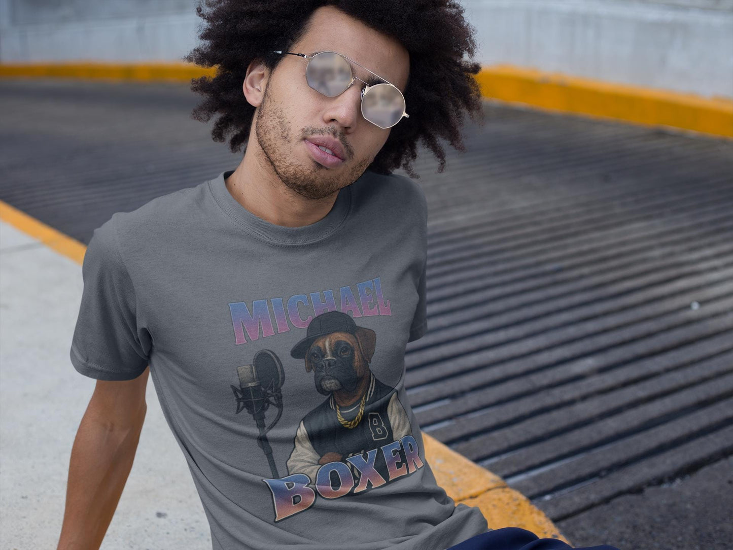 Michael Boxer Unisex T-shirt, Dog Lover Hip Hop Tee, Retro Studio Vibe, Urban Culture Shirt, Funny Musician Top, Birthday Gift, Christmas