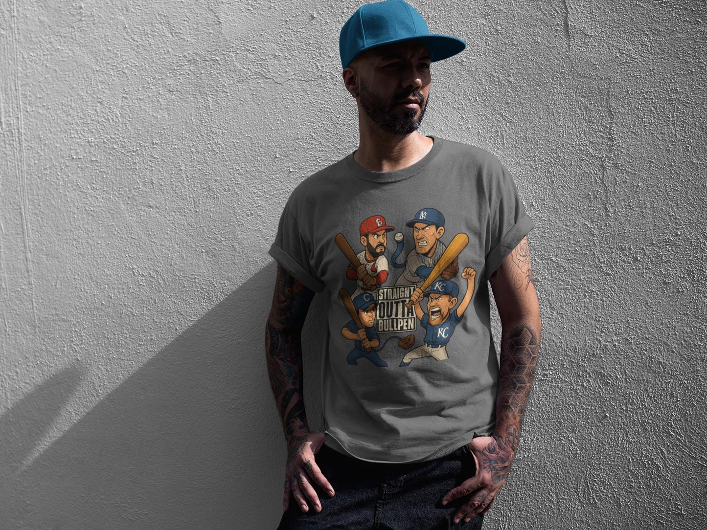 MLB Caricaturas with Flow Unisex Garment-Dyed T-shirt, Baseball Style Tee, Player Cartoon Shirt