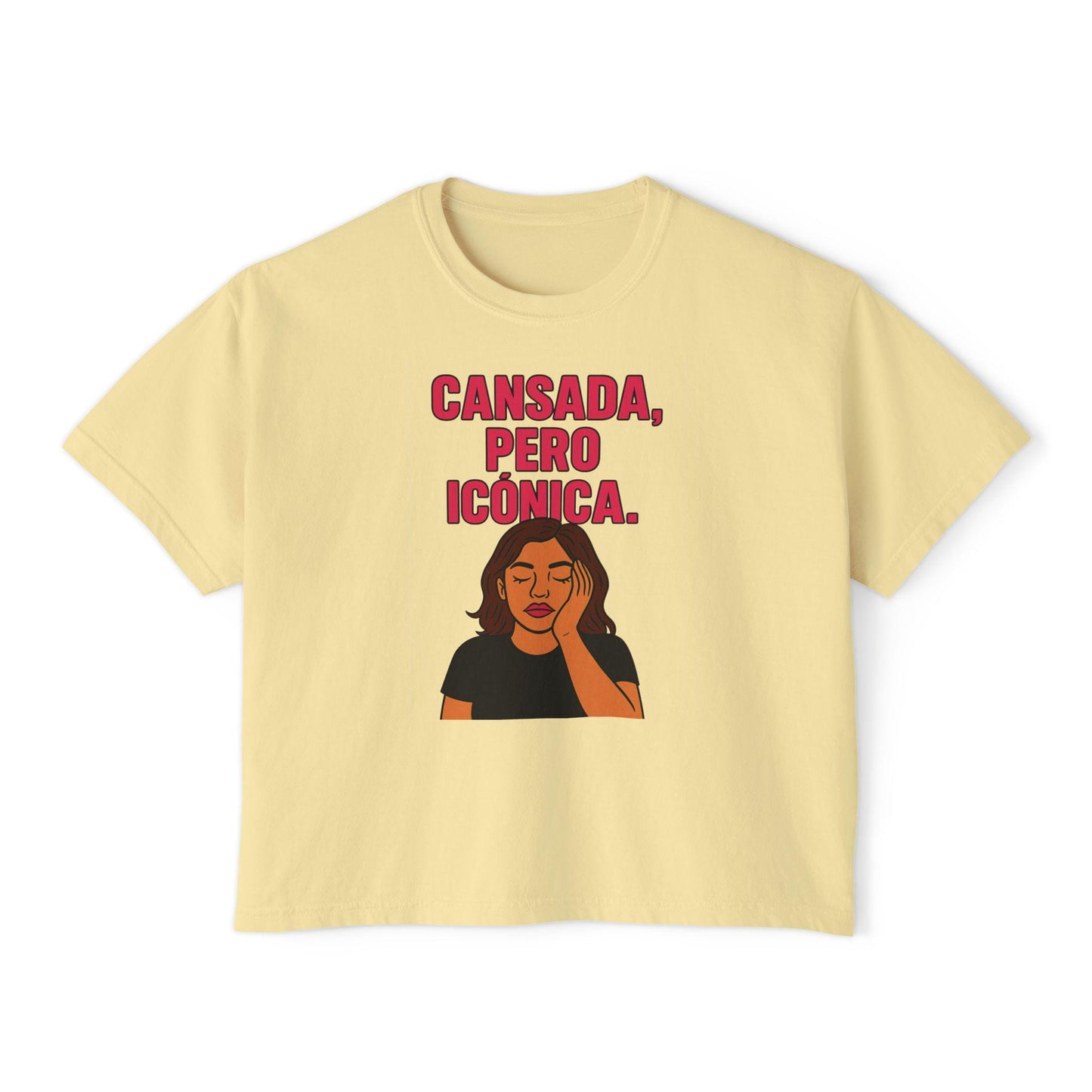 Women's Boxy Tee - Glam Grunge Caricature Illustration - Fashionistas Shirt, Multitasking Queens Top, Editorial Attitude Mom Gift, Exhausted