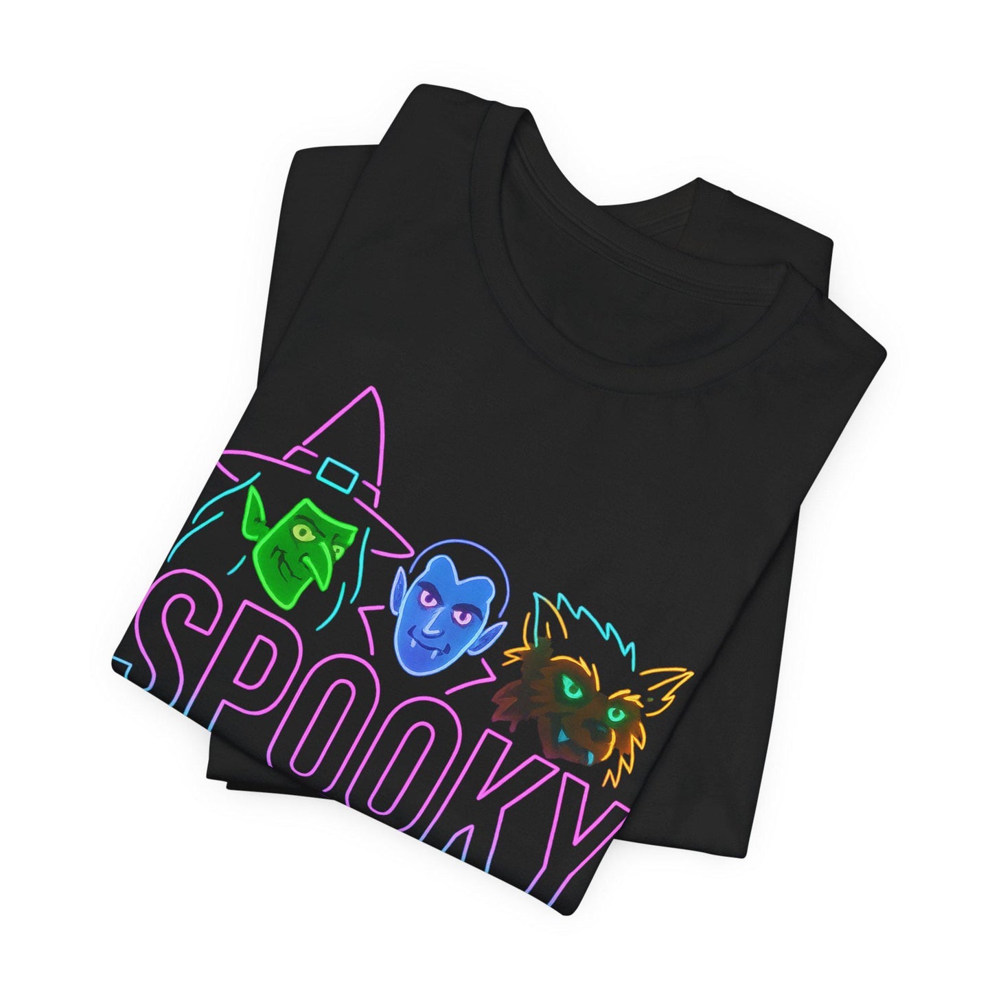 Halloween Spooky Vibes Unisex Tee, Witch Ghost Pumpkin Retro Neon Shirt, Fall Festival Apparel, Cotton Graphic Top, Costume Party Outfit