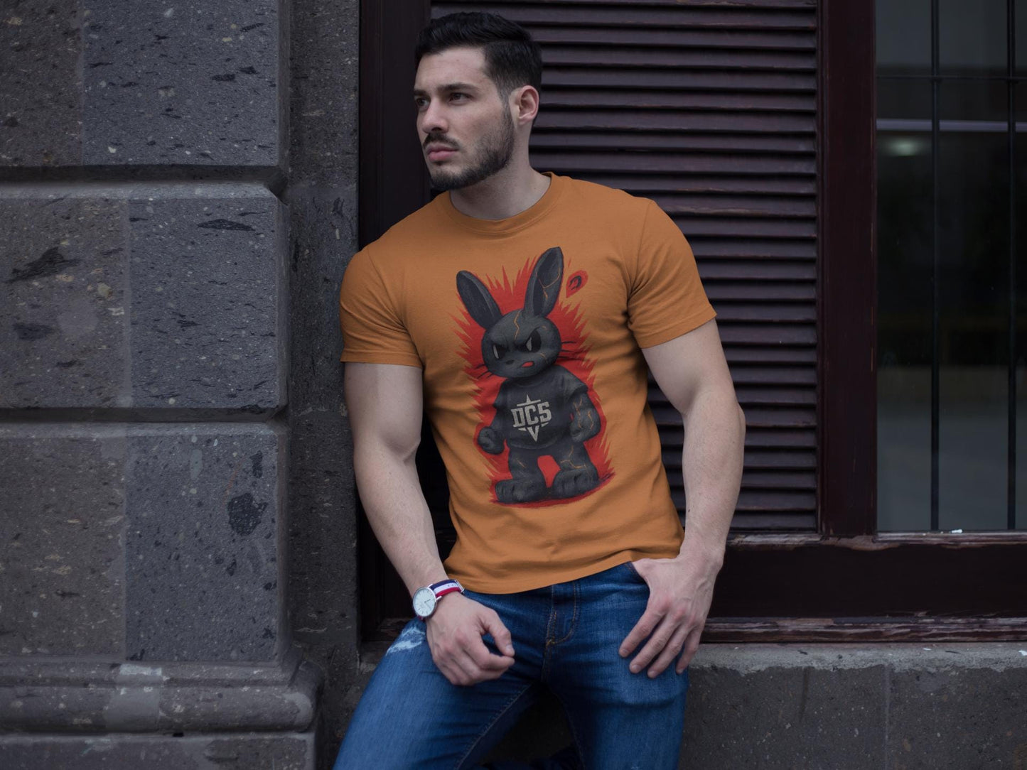Copi Rabbit Resilience T-shirt, Streetwear Tee, Emotional Architecture Shirt, Gold Cracks Top, Urban Edge Fashion, Unisex Garment-Dyed Tee