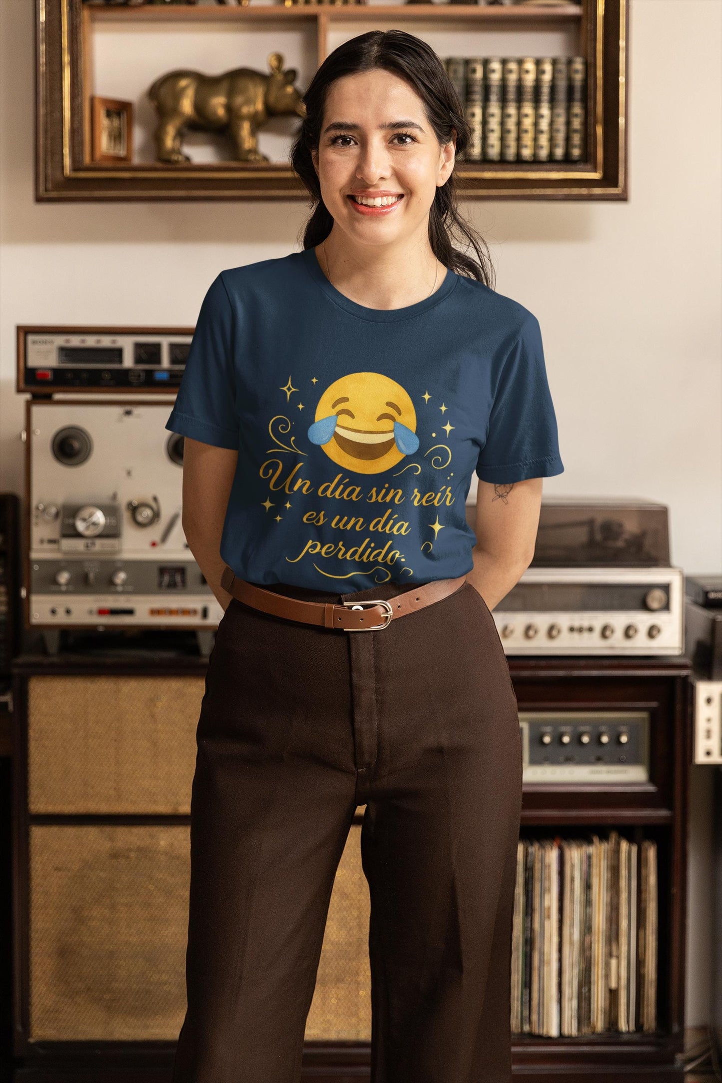 Spanish Inspirational Quote Unisex T-Shirt, Watercolor Emoji Design, Positive Humor + Elegance, Garment-Dyed Tee, Digital Print Tee, Golden