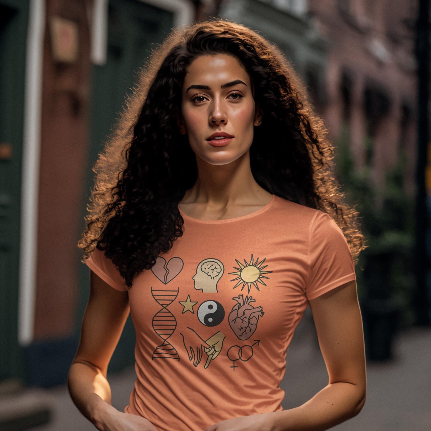 Emotional DNA Collage Unisex T-shirt, Heart Brain Hands Yin-Yang Sun Symbolic Art Tee, Unique Gift, Soft Cotton, Fashion Purpose, Identity