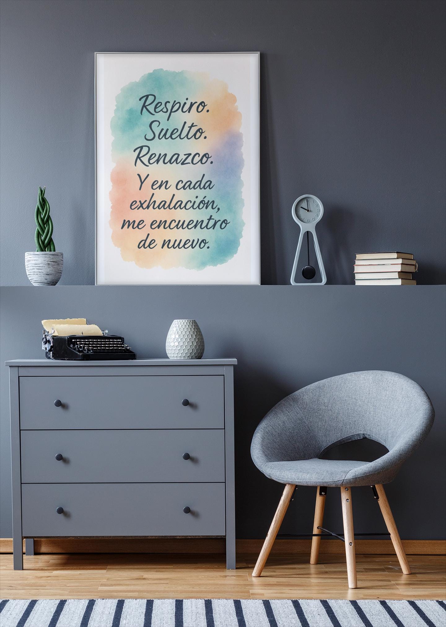Healing Poster Breathe, Release, Rebirth, Emotional Wall Art in Watercolor with Symbolic Body Illustration