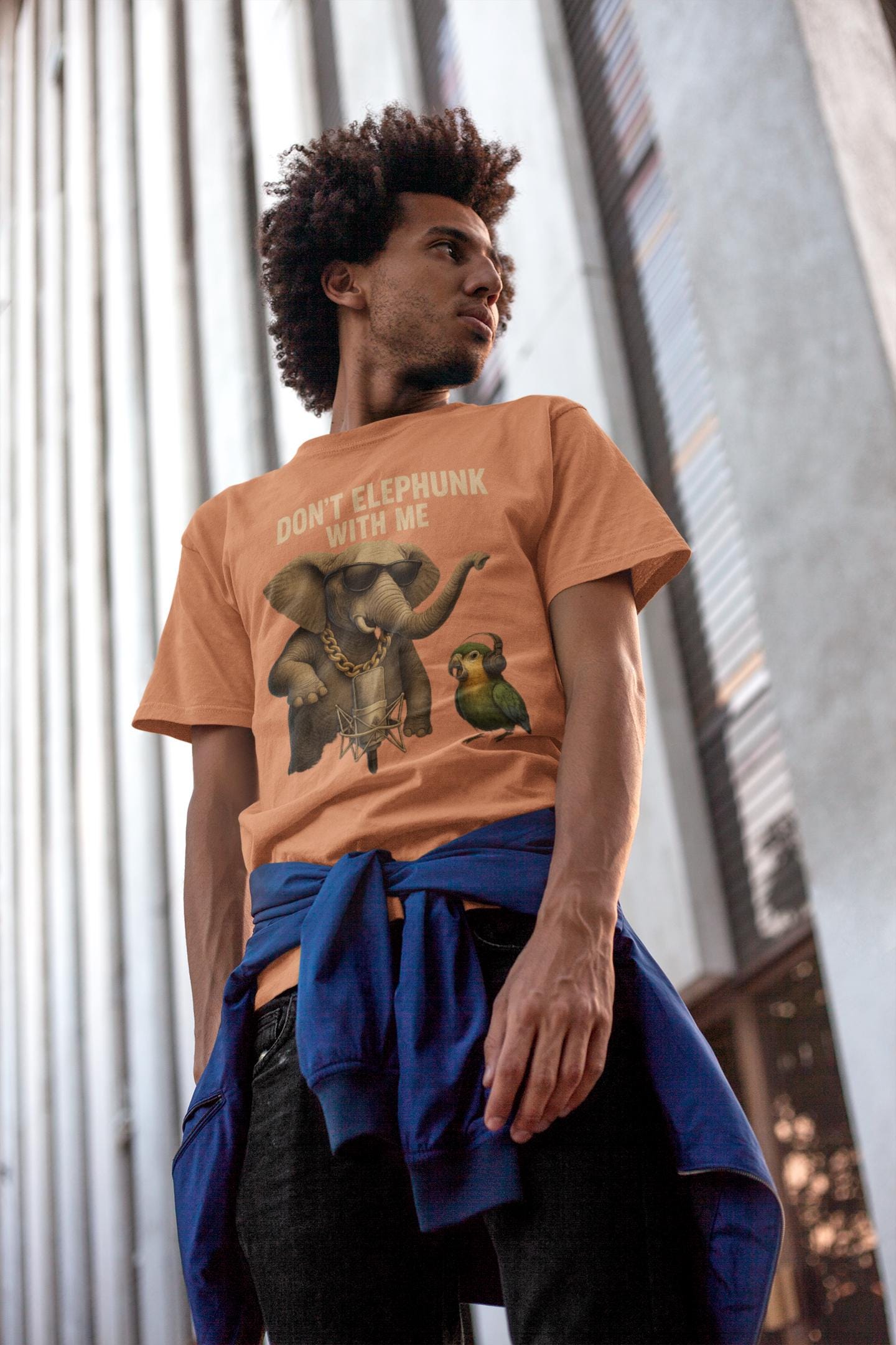 Reggaeton Elephant T-shirt, Music Lover Tee, Hip Hop Animal Shirt, Urban Fashion Top, Funny Parrot Beatbox Tee, Unisex Cotton Garment-Dyed,