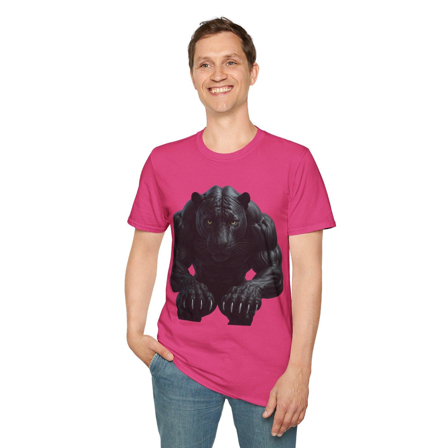 Panther Graphic Tee - Unisex Softstyle T-Shirt, Animal Muscle Art Shirt, Fitness Streetwear Apparel, Wildlife Fashion, Bold Design Shirt
