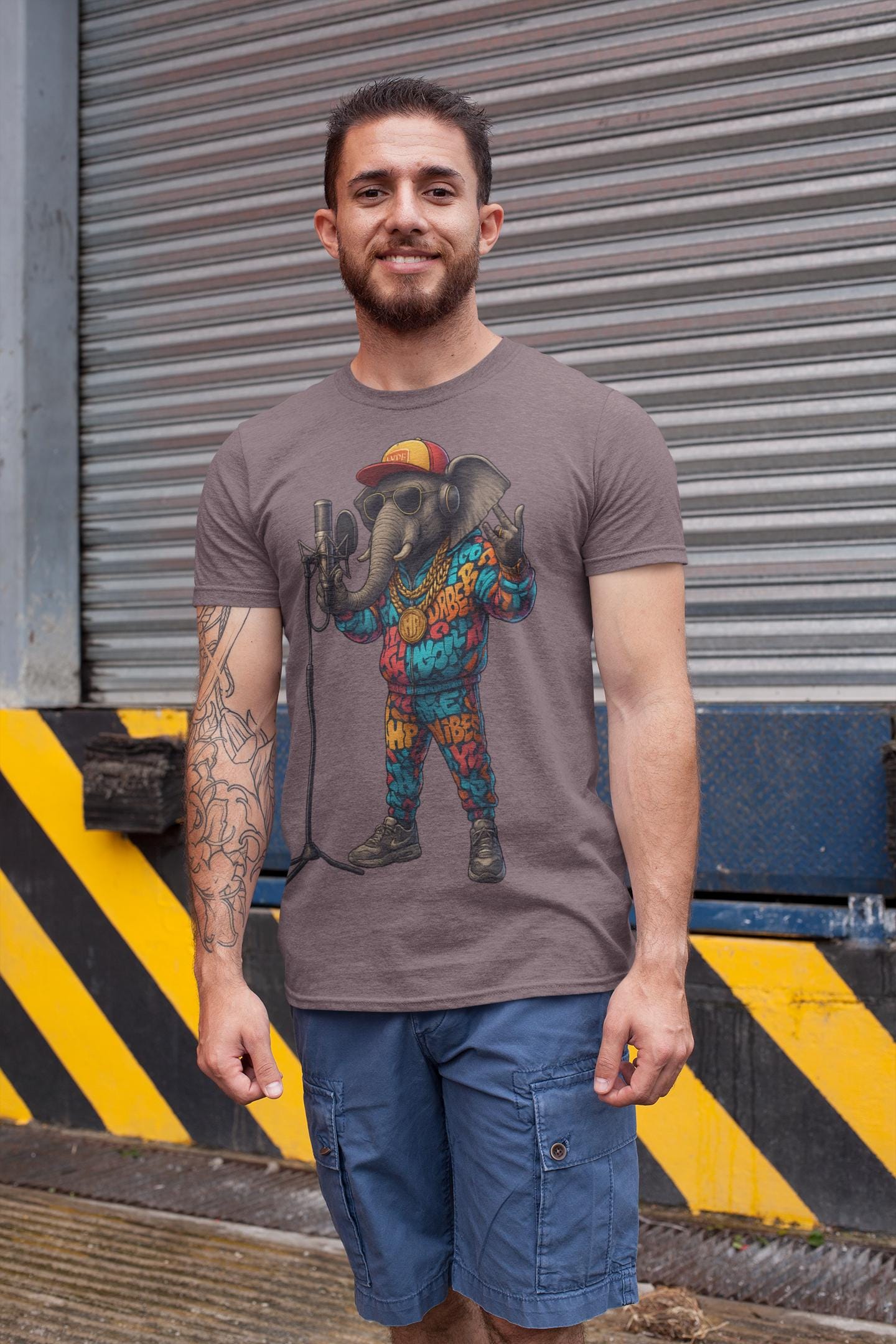 Elephant Rapper T-Shirt - Colorful Hip-Hop Tee, Funny Animal Graphic, Music Lover Gift, Urban Vibes Shirt, Unisex Streetwear Top