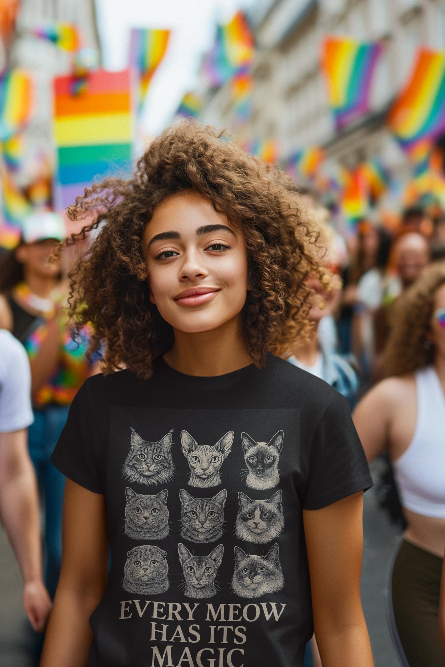 Gatos con Propósito Unisex Softstyle T-Shirt, Cat Lover Gift, Every Meow Has Magic Tee, Birthday Gift, Adoption Celebration Shirt