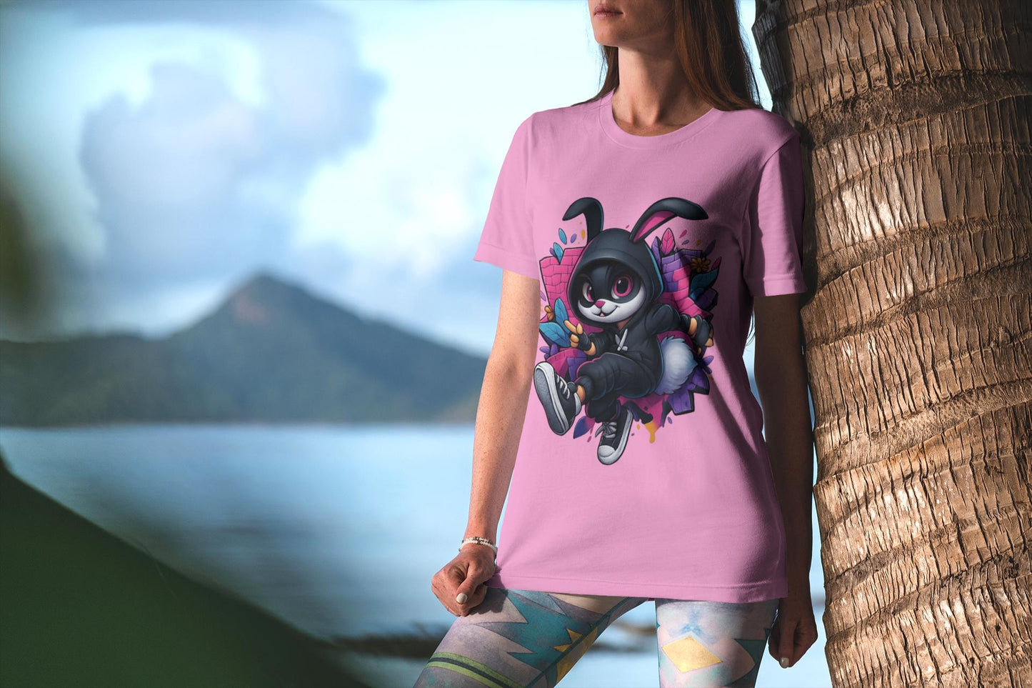 Urban Rabbit Unisex Softstyle T-Shirt, Streetwear Bunny Graphic Tee, Graffiti Style Shirt