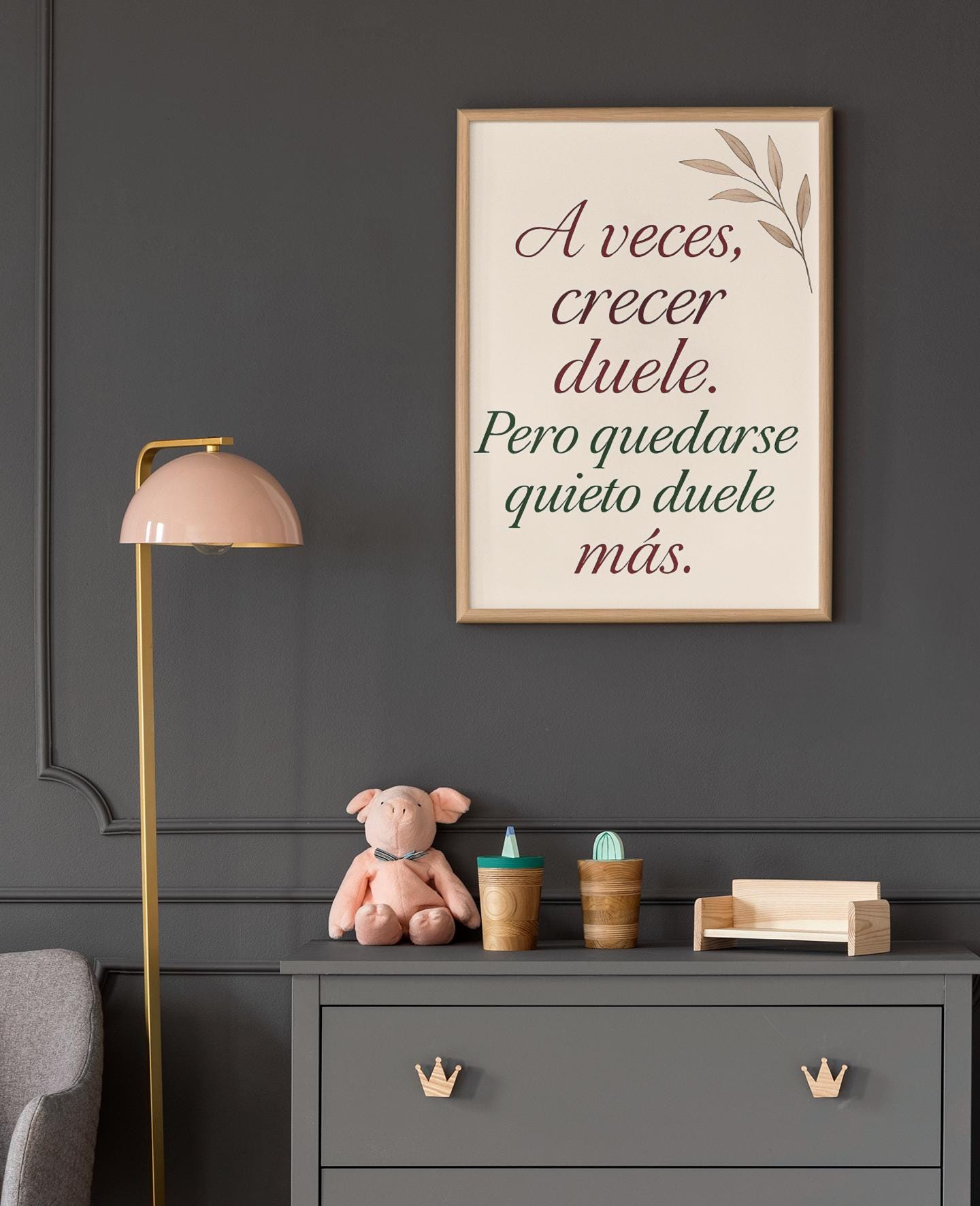 Póster emocional moderno - A veces crecer duele - Lámina digital cursiva en colores elegantes