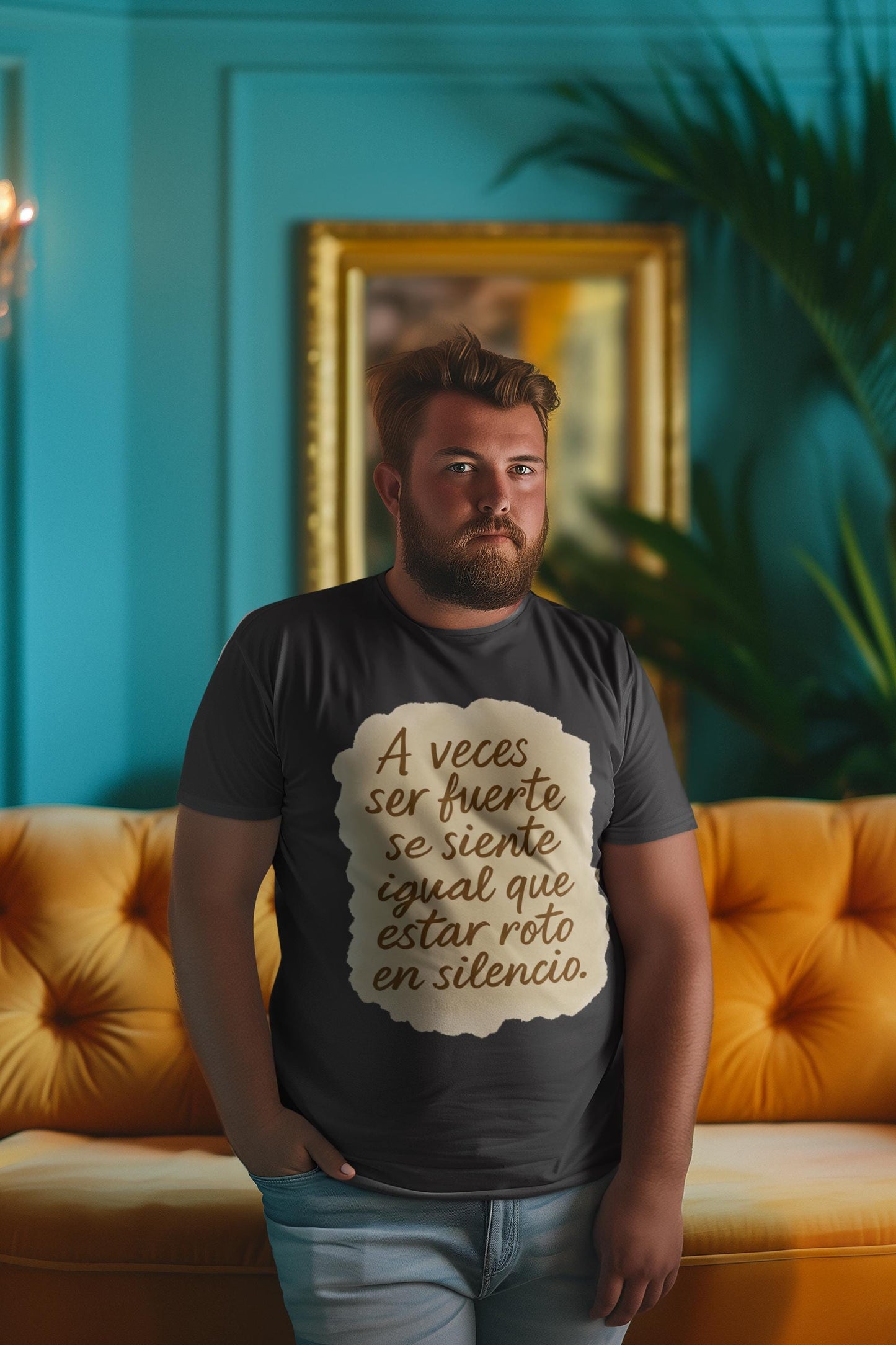 Camiseta emocional con frase, Ser fuerte también duele, Diseño artístico en acuarela para sanación consciente