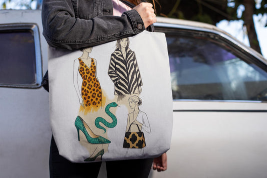 Animal Print Tote Bag - Fashionable Artistic Design 2025 | Leopard, Zebra, Snake, Cow | Contemporary Pop Style, Stylish Carryall, Trendy